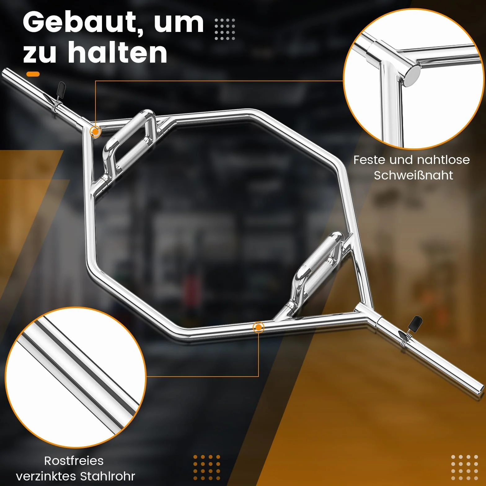 COSTWAY Trap Bar 142 cm Sztanga do Hantli z Uchwytem Sześciokątnym 25 mm, Obciążenie do 226 kg