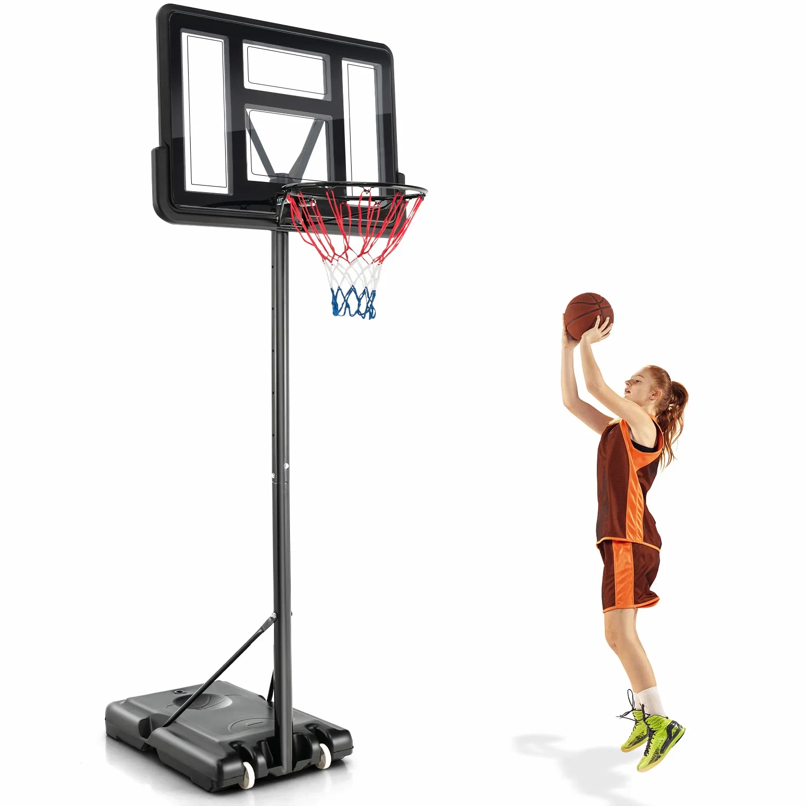 COSTWAY Stojak do koszykówki 130/170-305 cm z regulacją wysokości, mobilny outdoorowy