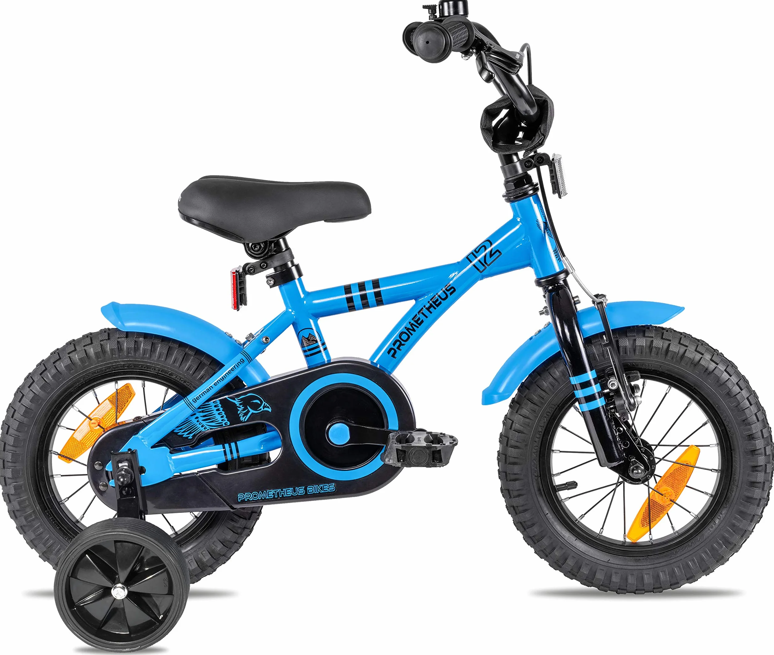 PROMETHEUS BICYCLES Rower dziecięcy od 3 lat - 12 cali Rower dziecięcy dla dziewczynek i chłopców z kółkami podporowymi i hamulcem wstecznym w kolorze niebieskim