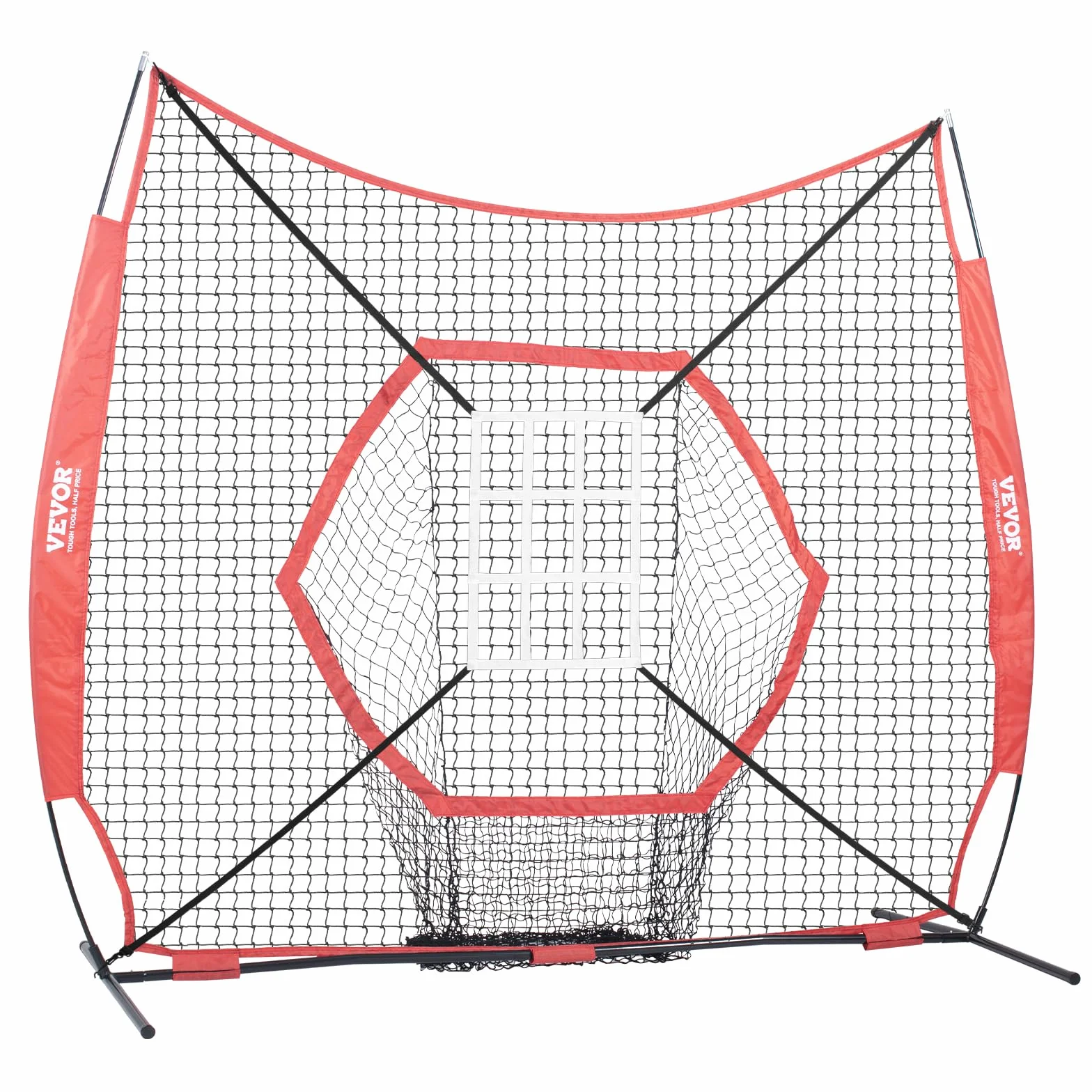 VEVOR 2,1 x 2,1 m siatka treningowa do softballu, przenośna siatka treningowa do uderzania, łapania mrugnięcia, sprzęt baseballowy, pomoce treningowe z ramą kokardową, torbą do przenoszenia i strefą