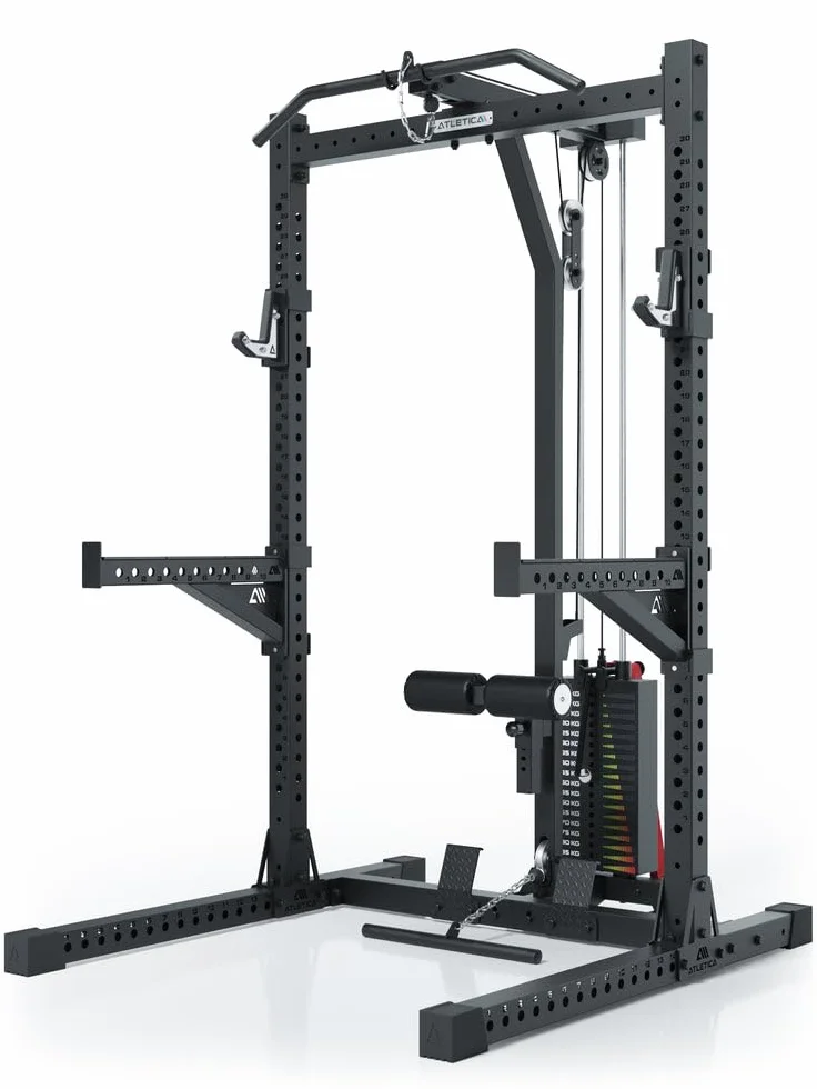 ATLETICA R7 Rider stojak na squat z podciągiem obciążniki wtykowe 95 kg