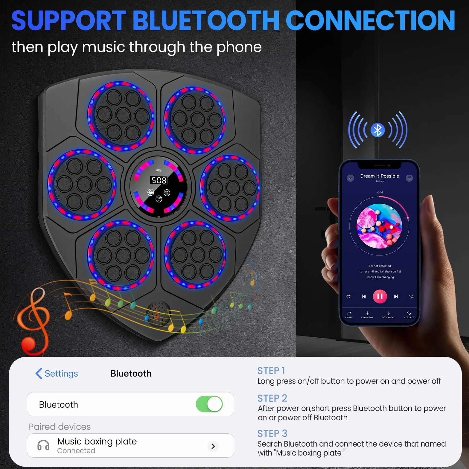 Inteligentna maszyna do boksu muzycznego na ścianę Bluetooth 9 trybów prędkości LED z rękawicami