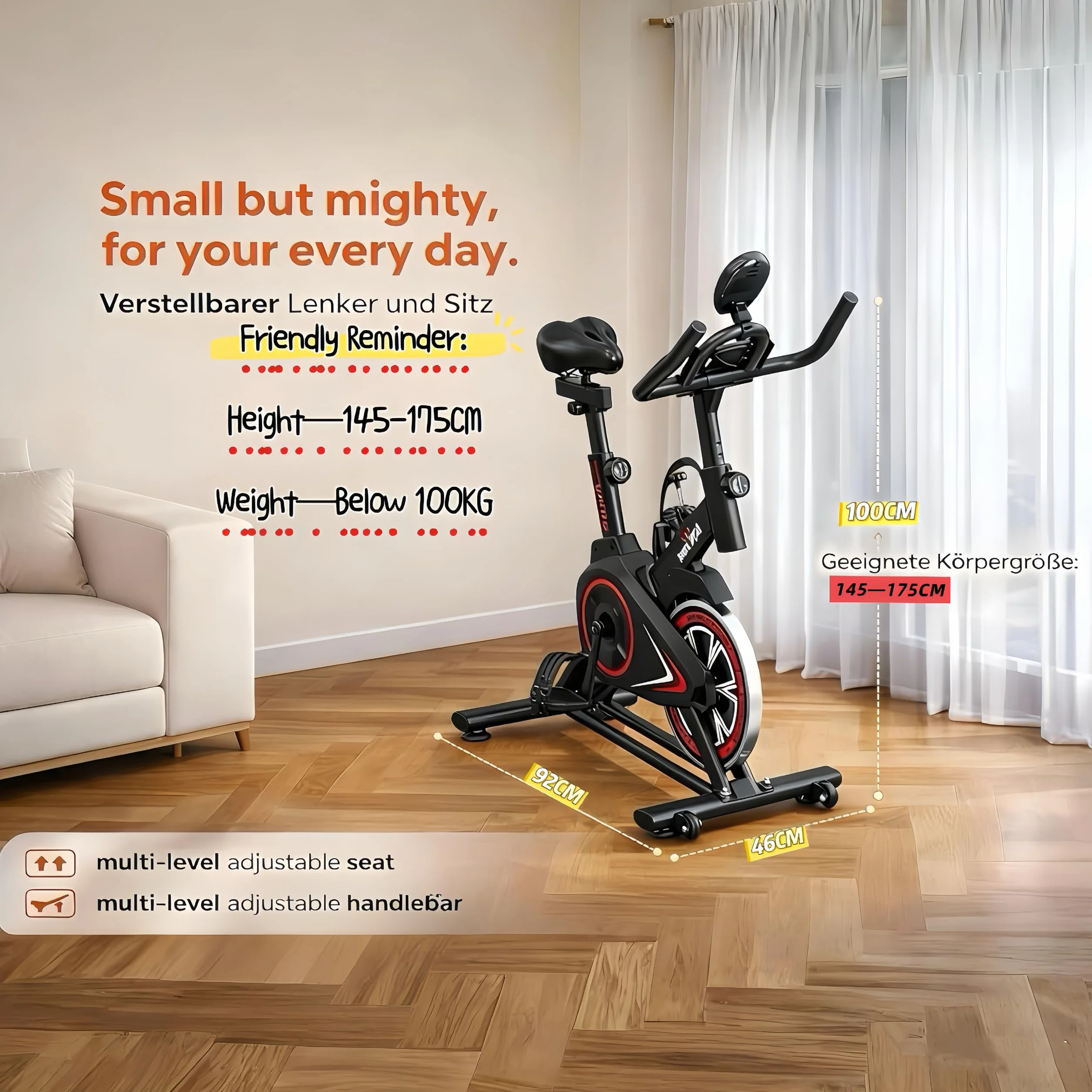 Domowy rower stacjonarny cichy z regulowanym oporem magnetycznym, regulowaną wysokością, sprzęt do treningu cardio w domu, z uchwytem na tablet, wytrzymały i przenośny rower do odchudzania i fitnessu