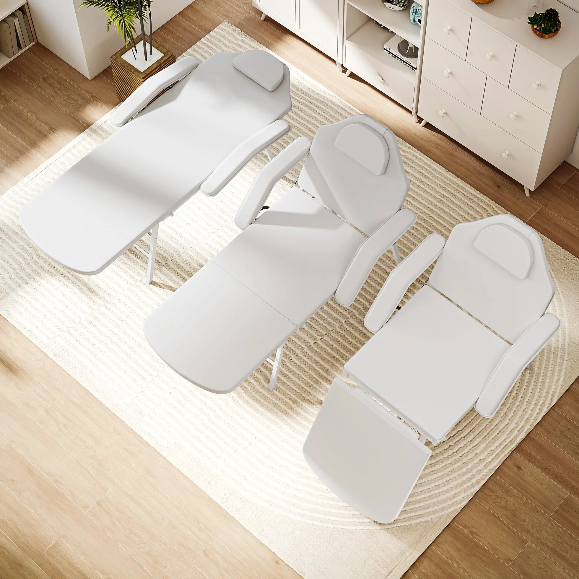 HOMCOM Portable Massage Table, 3 Section Adjustable Beauty Bed, Foldable Massage Bed with Headrest, Padded Armrests for Spa, Lash, Tattoo, White
