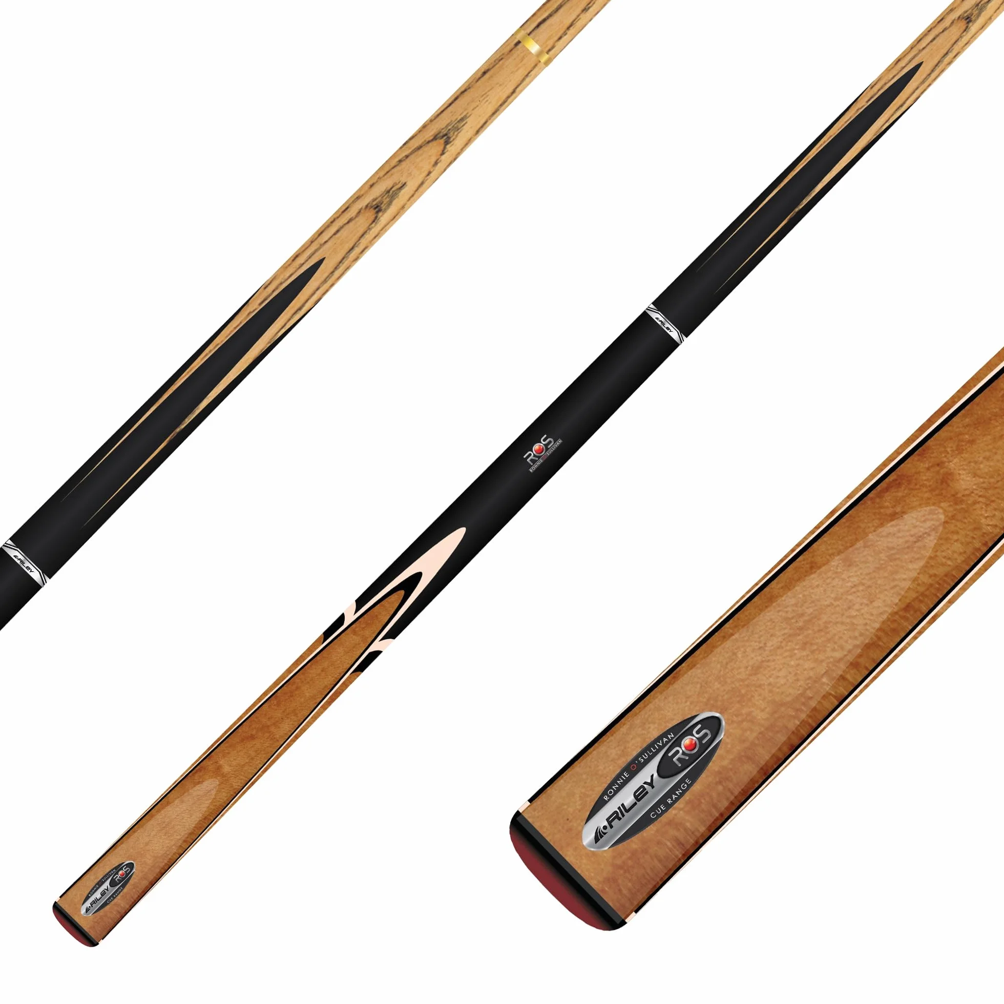 WINSPORT Ronnie O'sullivan RS-1 kij do snookera, profesjonalny kij od mistrza świata, model z klonem ptasim i czarnymi rozcięciami, górna część z wyselekcjonowanego drewna jesionowego, skóra Elk