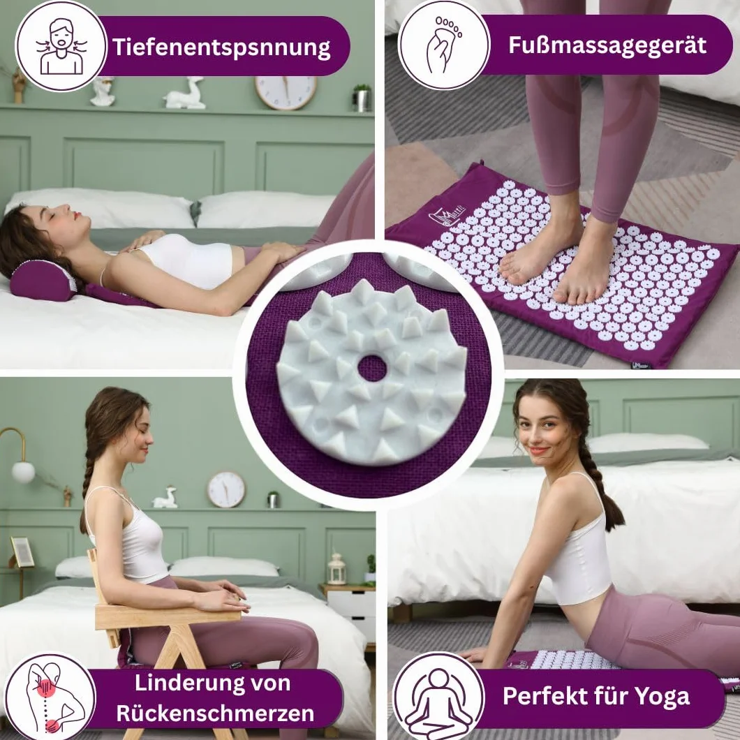 Mata do akupresury z poduszką – oryginalna mata YAntra do łagodzenia bólu pleców, karku i stóp – z torbą do noszenia, mata igłowa do głębokiego relaksu i terapii polem magnetycznym, idealna