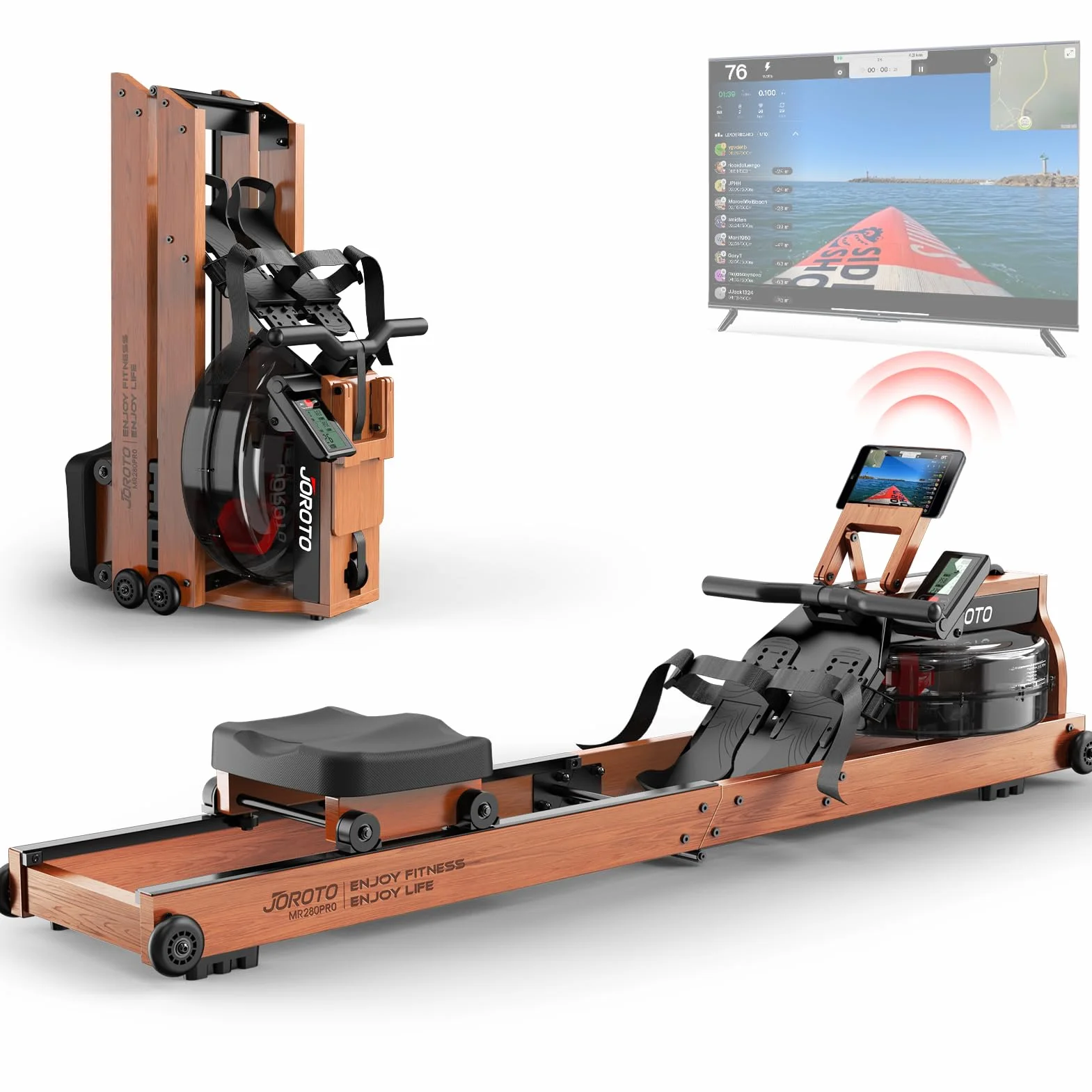 JOROTO Drewniany wioślarz składany z Bluetooth nośność 330LB