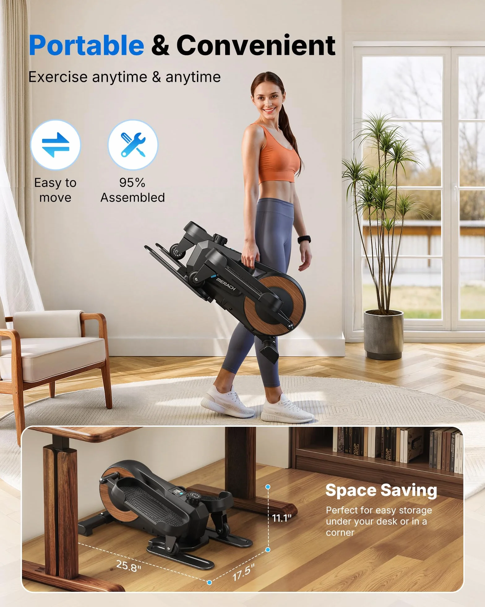 MERACH Orbitrek Pod Biurko, Mini Stepper, 8 Poziomów Oporu, Duże Pedały, Ekran LCD