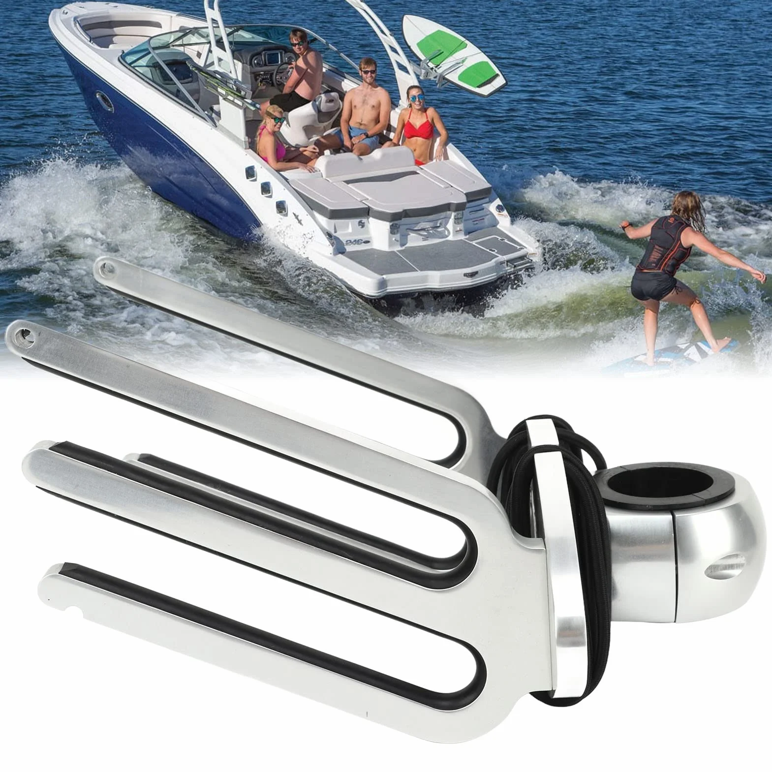 Wakeboard Rack 6061 Aviation Grade Aluminium Wakeboard Tower Rack Regulowany Kąt Uchwyt Wakeboarding Uchwyt Polerowany Stop Aluminium do Rur Zaciskowych 1,89 Cala 2,36 Cala 2,48