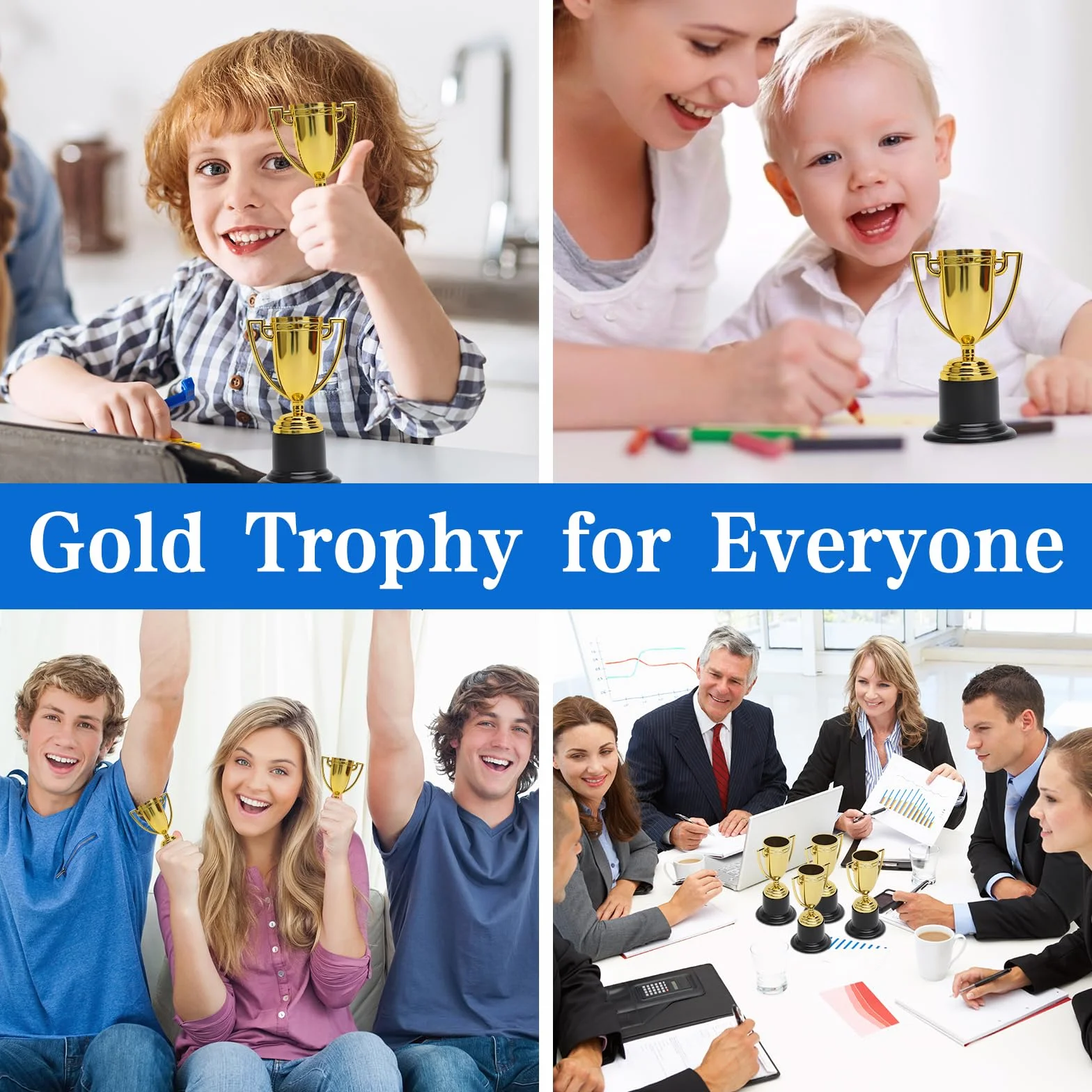 8 sztuk trofeów na prezent, mini złote trofea dla dzieci, tworzywo sztuczne, mini zwycięzcy puchary, puchar dla dzieci, na imprezę, jako upominek, urodziny dziecka, konkursy sportowe