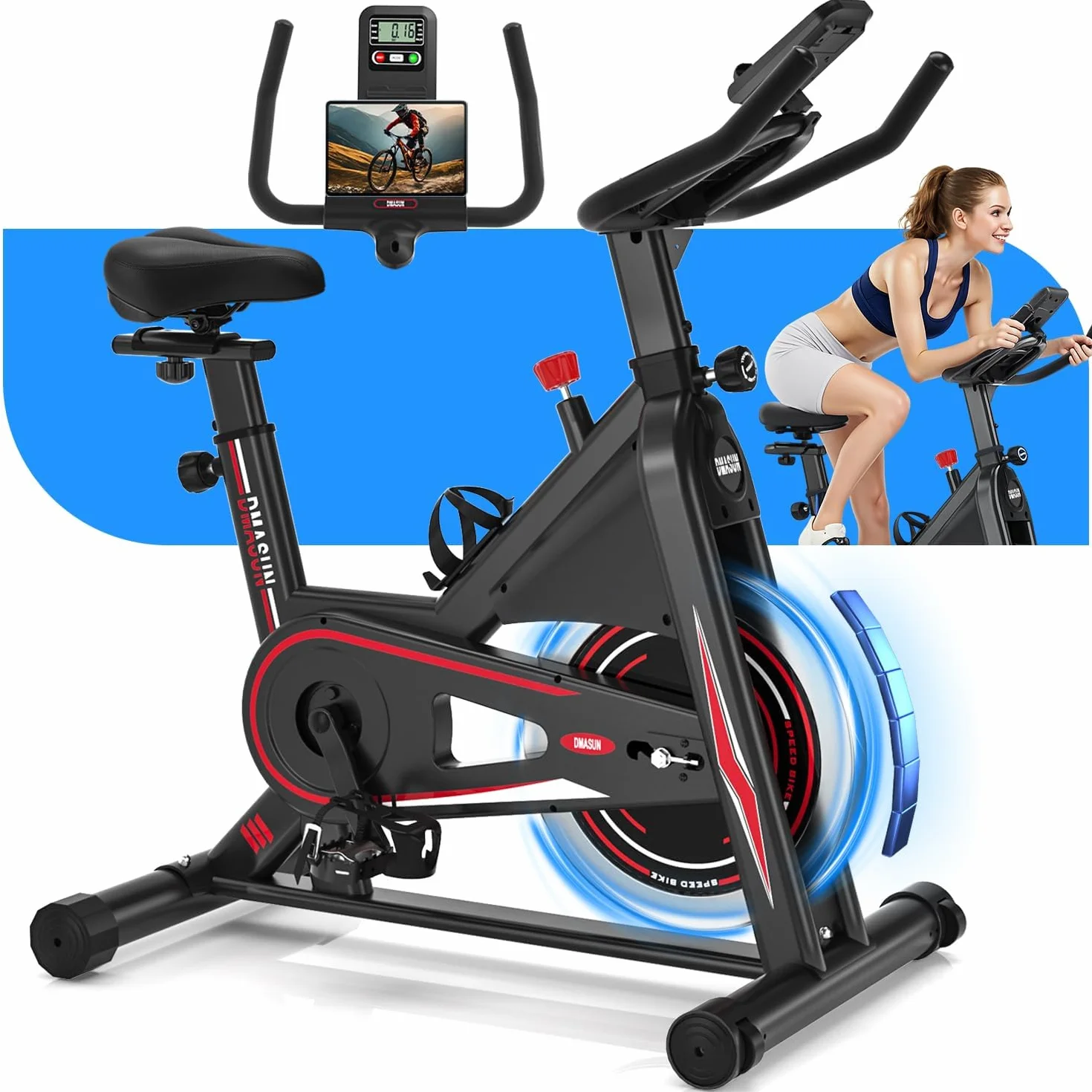 [2024 Nowość] DMASUN rower treningowy z oporem magnetycznym, ergometr, rower domowy z monitorem LCD, do treningu kardio, do użytku wewnątrz pomieszczeń, obciążenie 160 kg