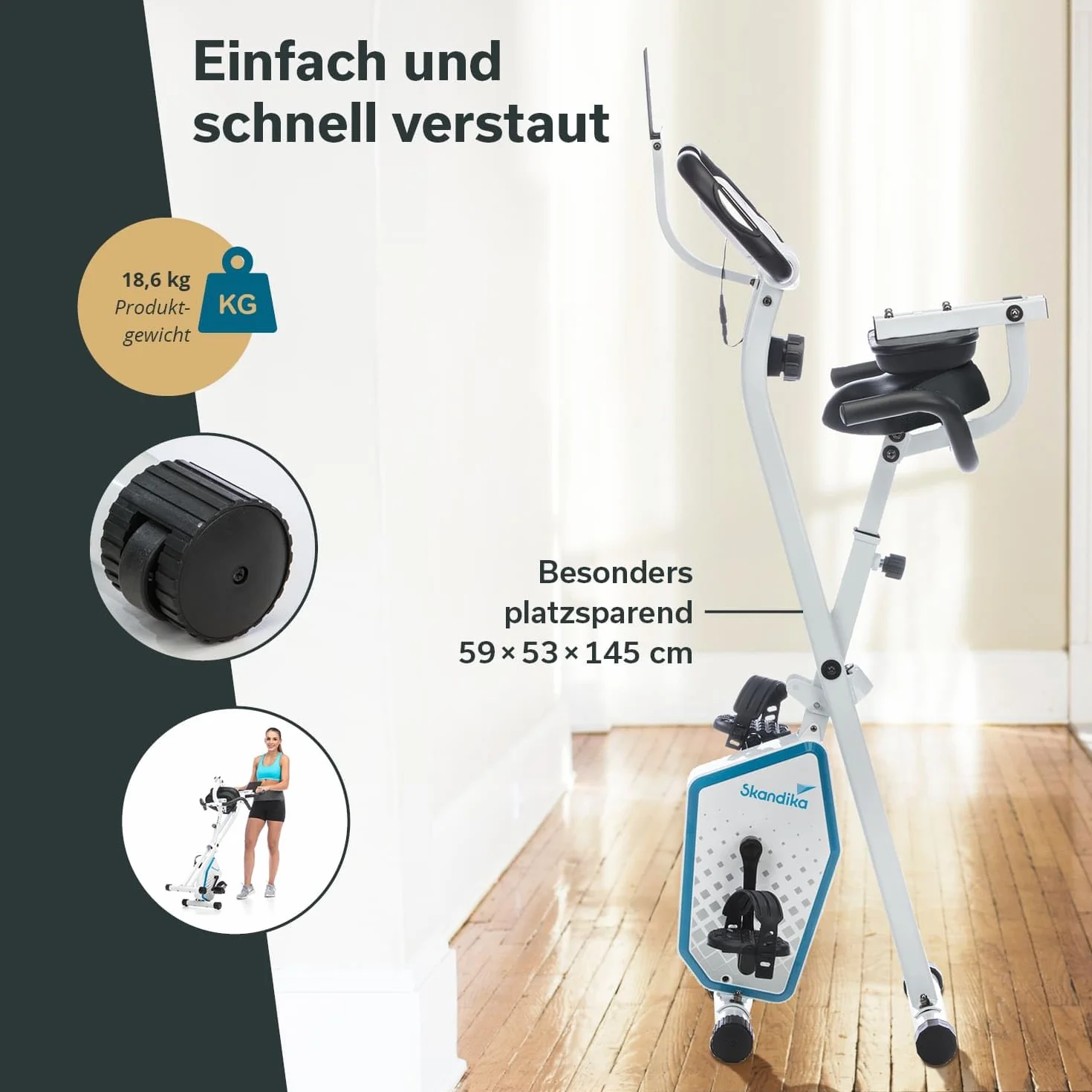 skandika Foldaway X-1000 PLUS rower treningowy X-Bike z czujnikami pulsu ręcznego, komputer, uchwyt na tablet, oparcie