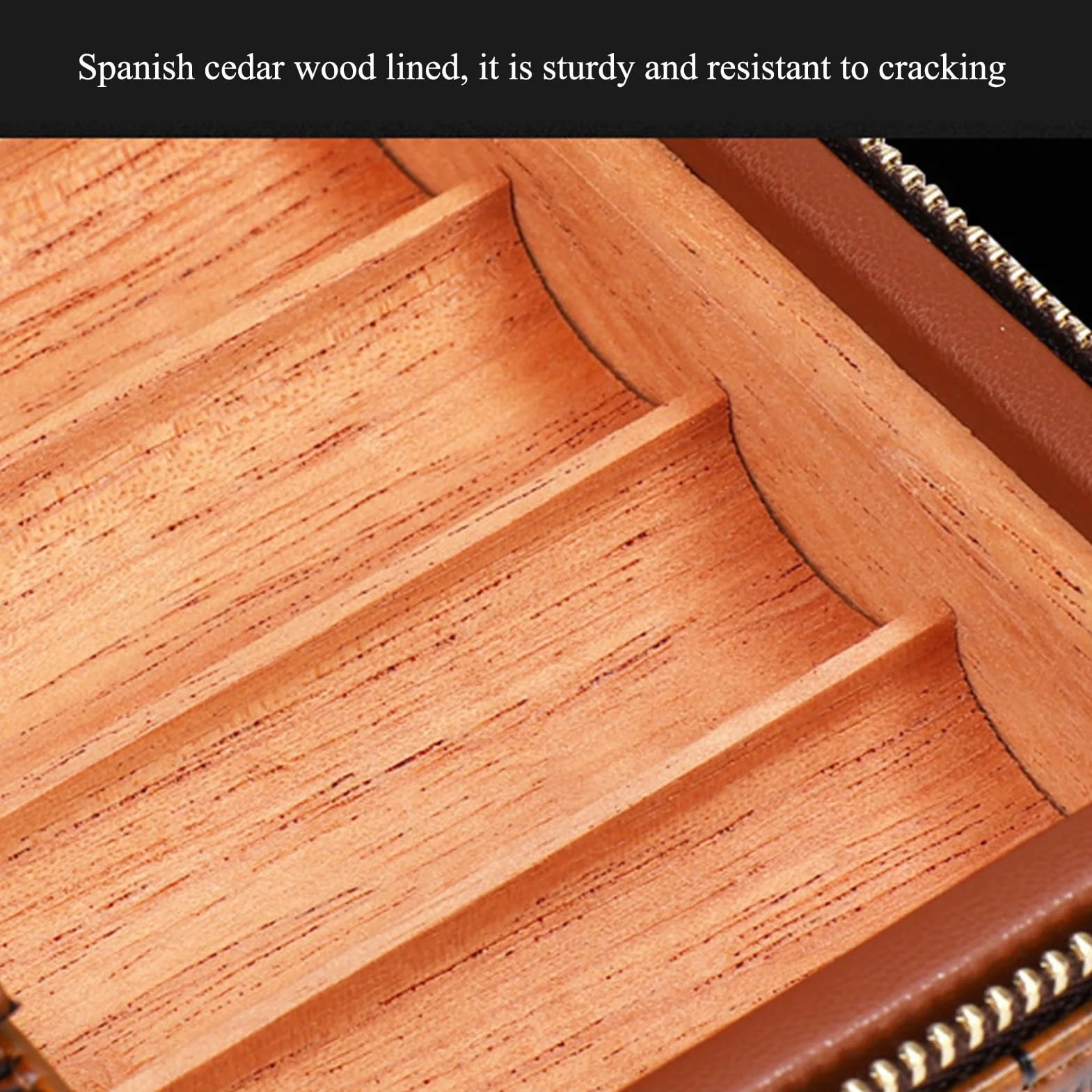 Cigar Humidor Box For 4 Cigars Cedar Wood Lined Leather Cigar Case Portable Travel Cigar Holder With Humidifier(Brown)