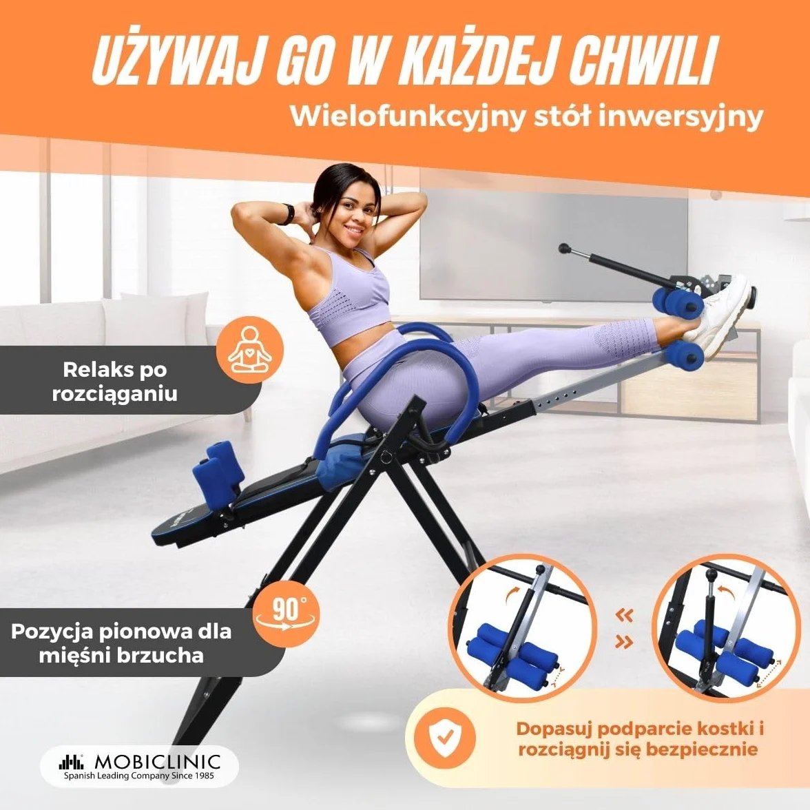 Mobiclinic Lawka inwersyjna składana 180° 120 kg stal