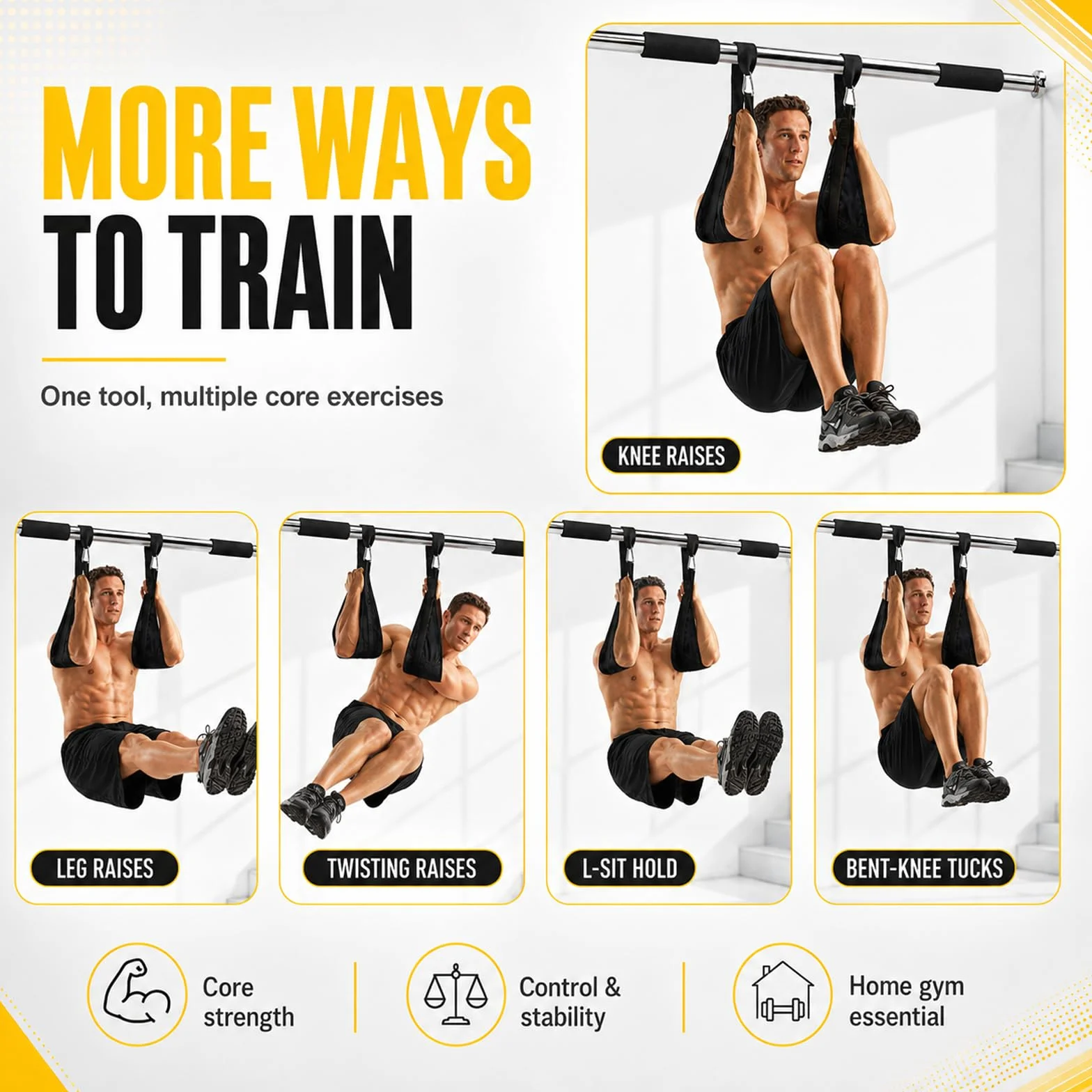 Taeku Szlufki na ramiona do treningu brzucha, 1 para, trwałe Ab Straps Slings drążek do podciągania trener brzucha, fitness do 200 kg, obciążenie do drzwi i drążka gimnastycznego (czarne)