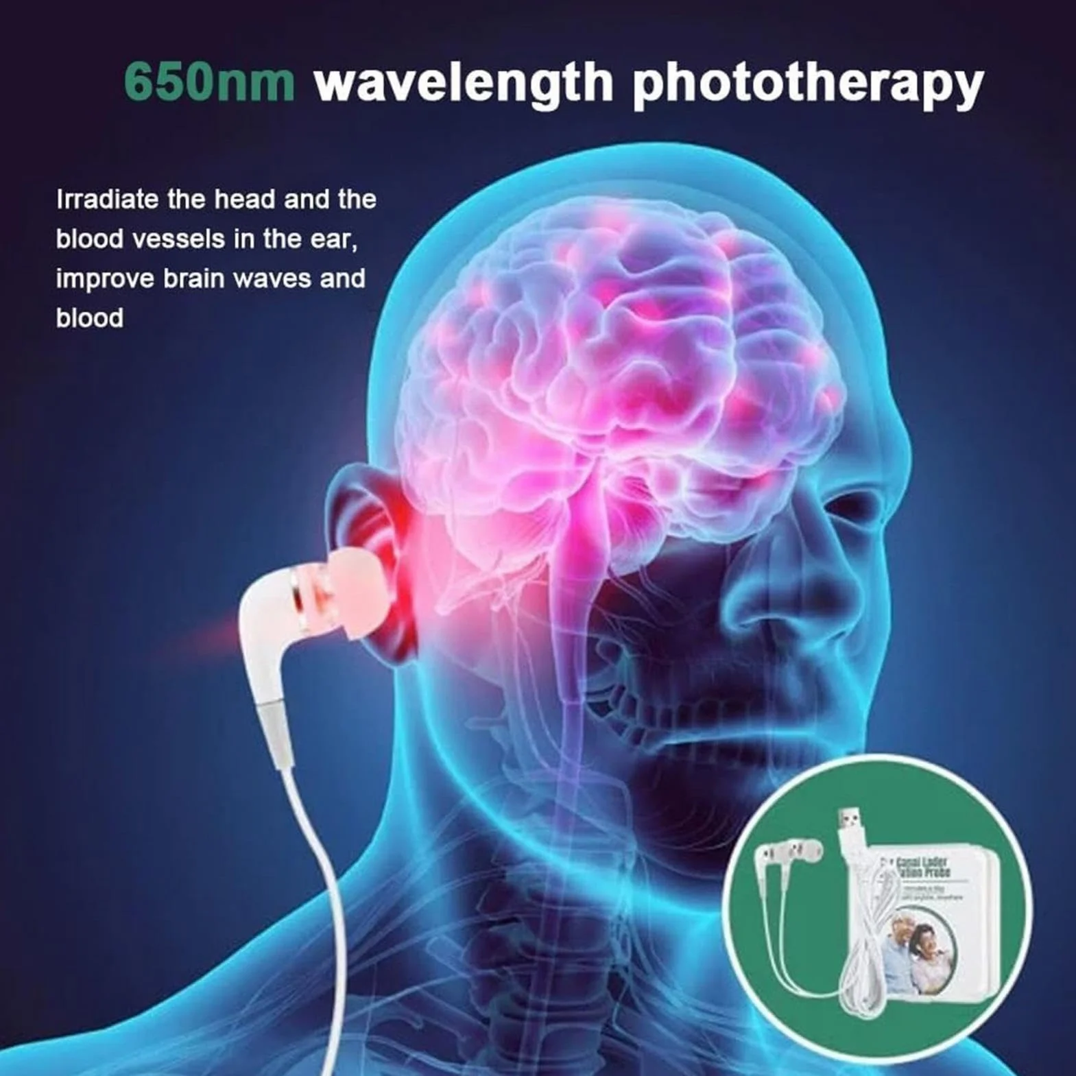Wtyczki do uszu czerwone światło, przenośne urządzenie uspokajające do uszu 650NM, ładowanie USB, antypoślizgowa konstrukcja, stres i ulga Tinnitus (), do spania, nauki, relaksu