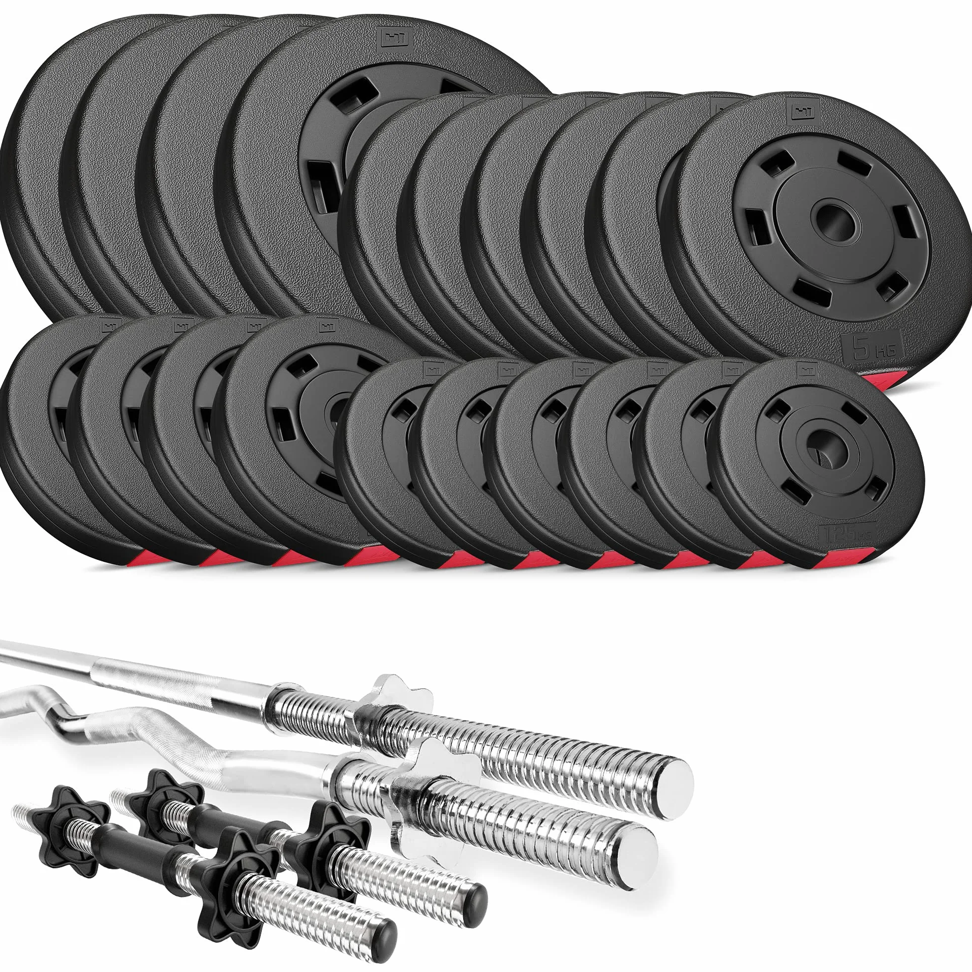 Hop-Sport Zestaw obciążeń bitumicznych 105kg + gryfy, hantle, sztanga