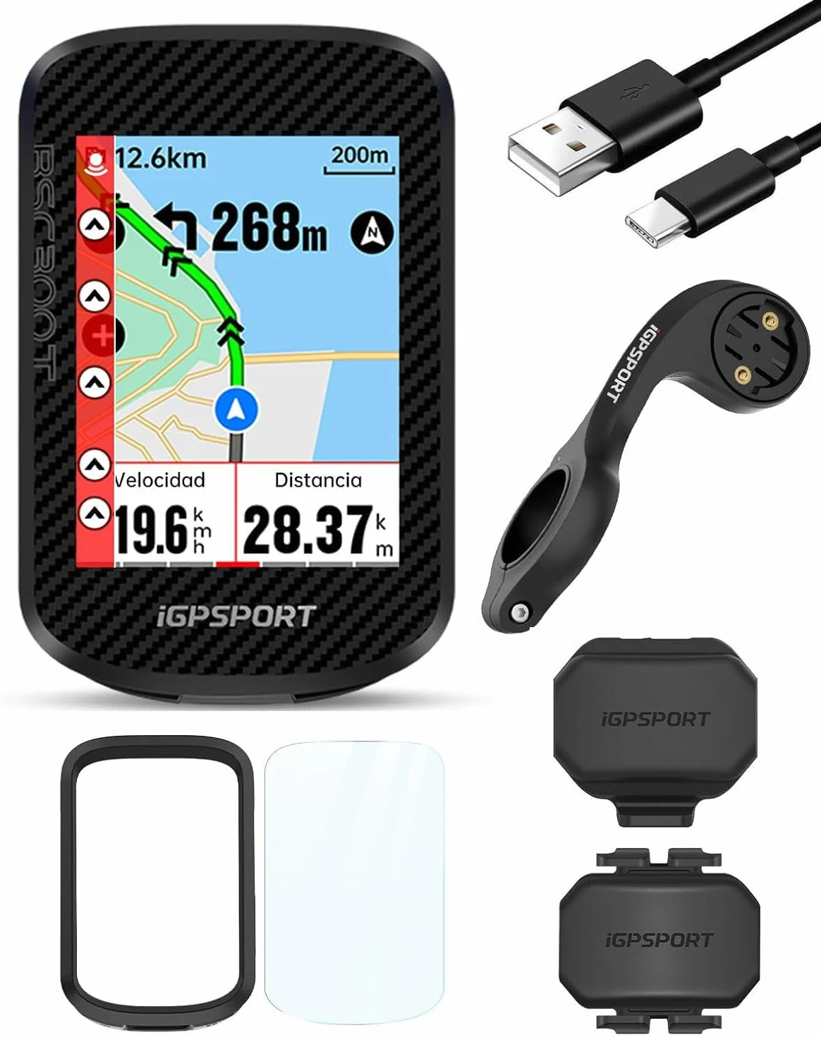 iGPSPORT BSC300T Licznik Rowerowy GPS, Kolorowy Ekran Dotykowy 2,4 Cala, Funkcja Nawigacji Map, Funkcja Treningowa, Obsługa 130 Danych, Kompatybilny z Rowerami Elektrycznymi,BSC300T Zestaw