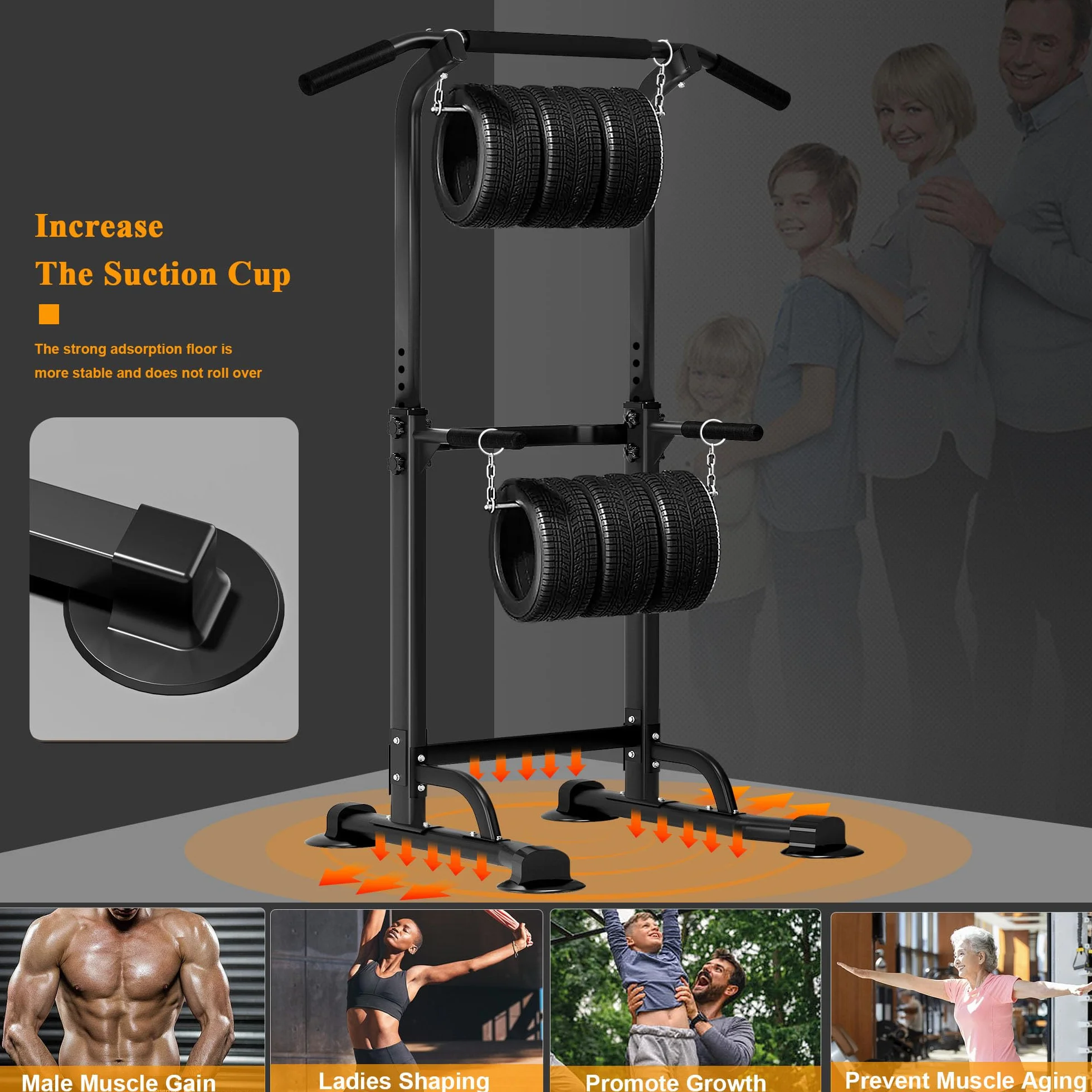 sogesfurniture Rzymskie krzesło wielofunkcyjne drążek do ciągnięcia regulowana wysokość fitness