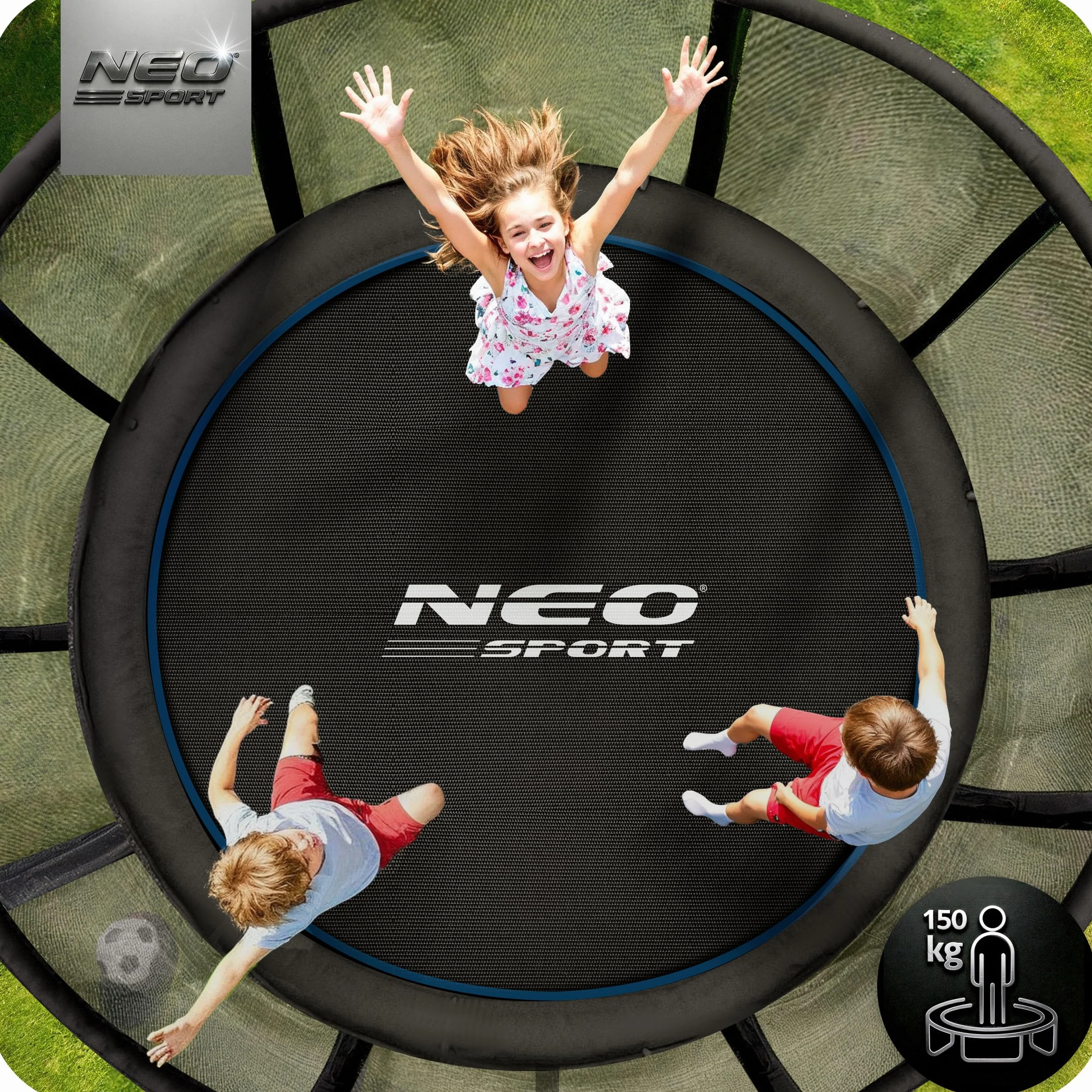 Neo-Sport Trampolina Ogrodowa Dla Dzieci Z Zewnętrzną Siatką Zabezpieczającą Drabinką 183 cm 6 ft Czarny Niebieski