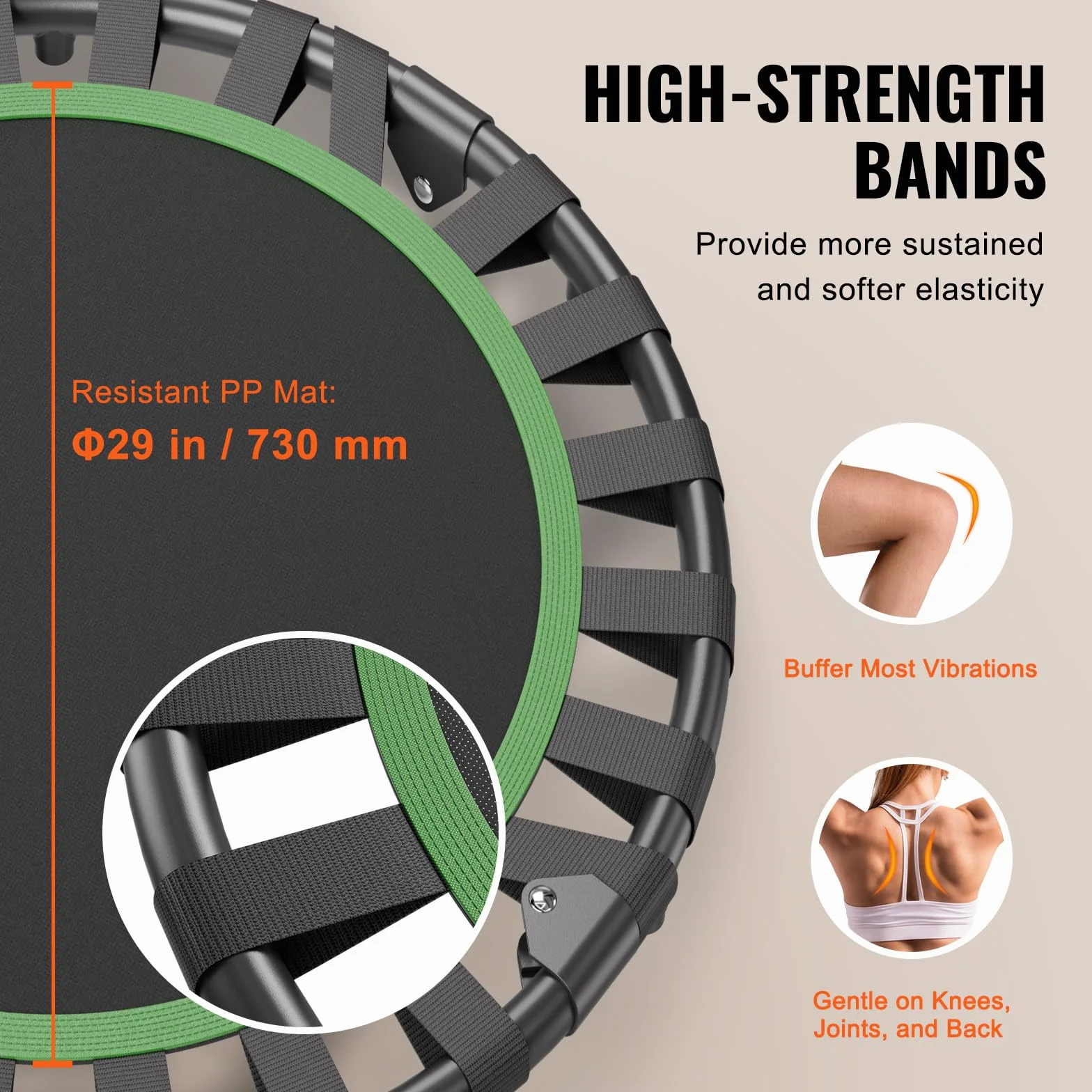 VEVOR Mini składana trampolina fitness 934 mm trampolina do ćwiczeń maksymalne obciążenie 100 kg mała stabilna i cicha trampolina do ćwiczeń do treningu w pomieszczeniach lub w ogrodzie