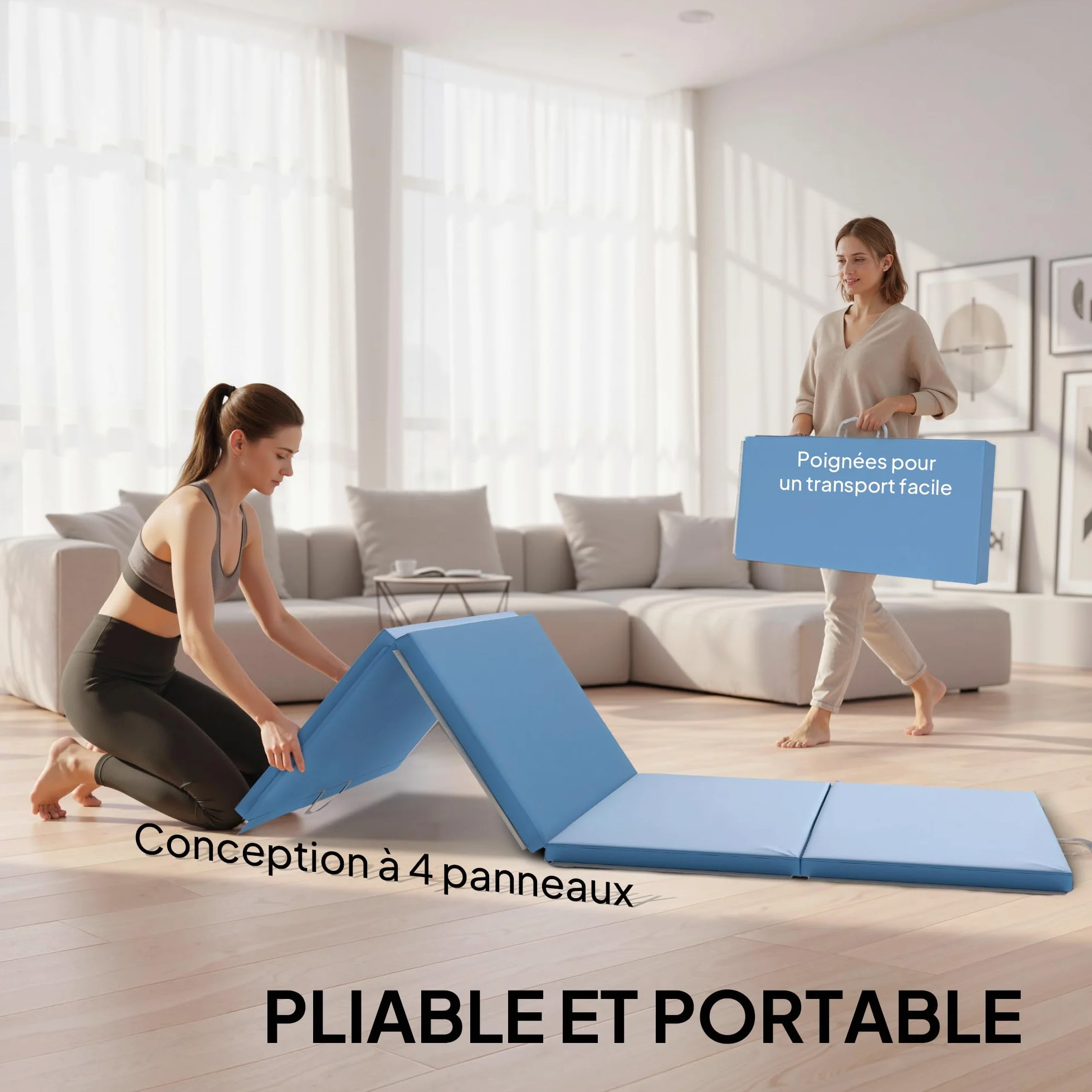 HOMCOM Składana mata gimnastyczna gruba mata gimnastyczna z uchwytem, mata gimnastyczna do jogi, MMA, sportowa, fitness, pilates, syntetyczna