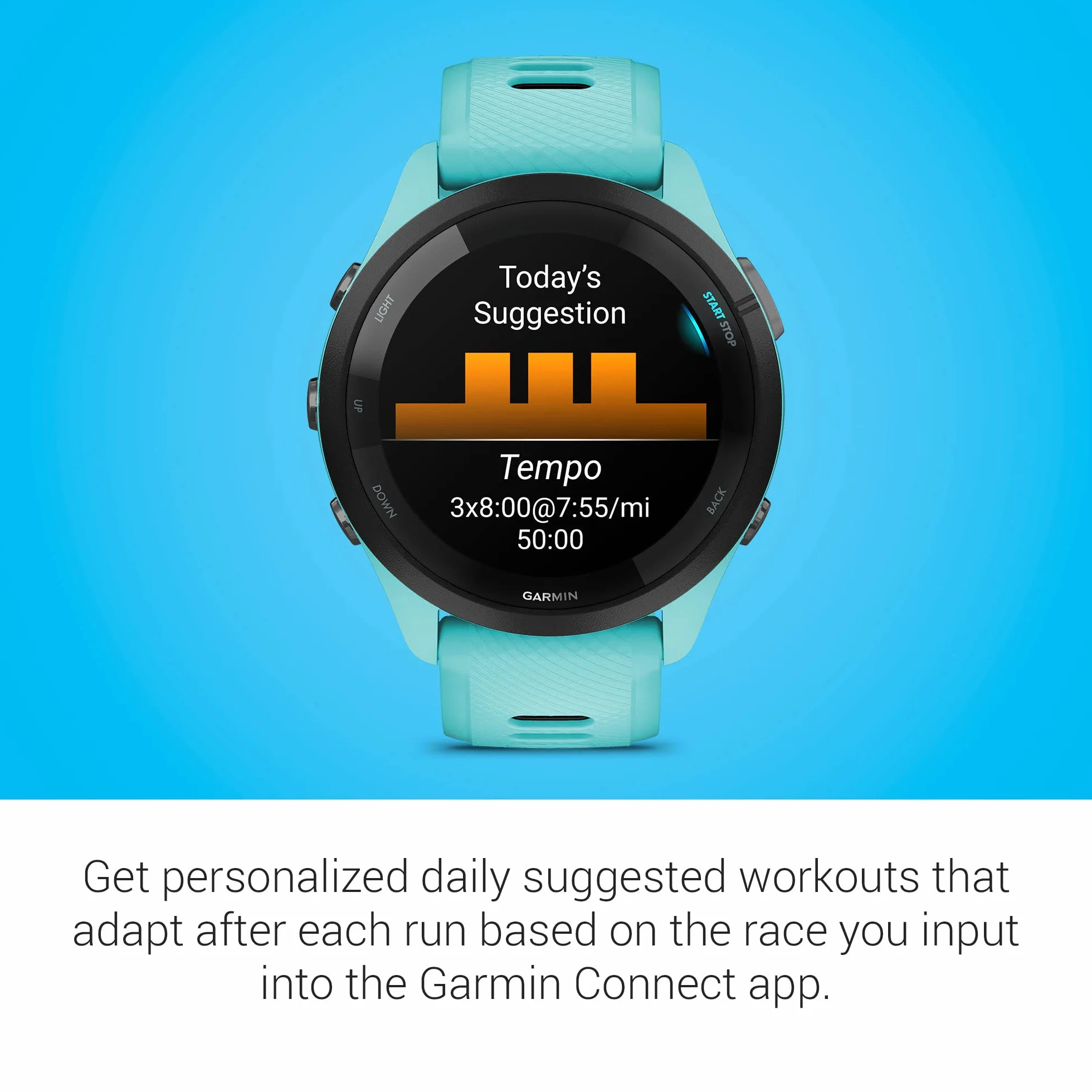 Garmin Forerunner 265 Smartwatch Do Biegania GPS 46mm, AMOLED, HRV Status, Do 13 Dni na Baterii, Aqua