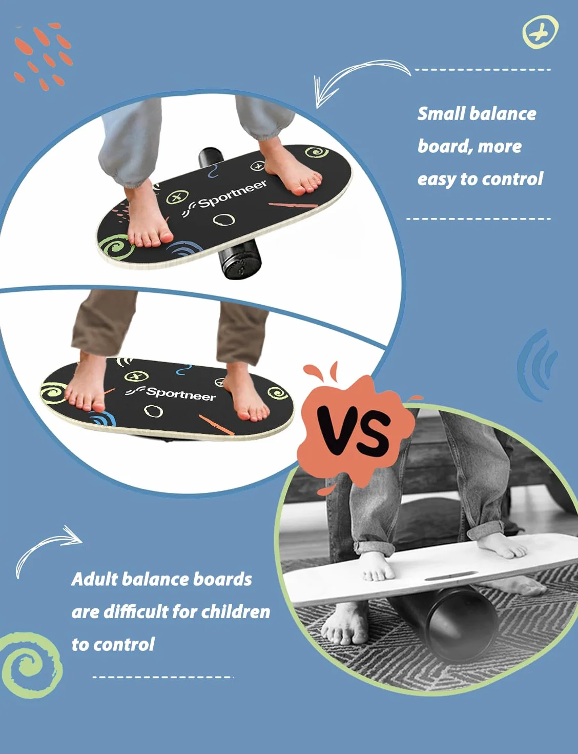 Sportneer Balance Board Wobble Board z regulowanymi stoperami i kółkami trener równowagi dla dzieci