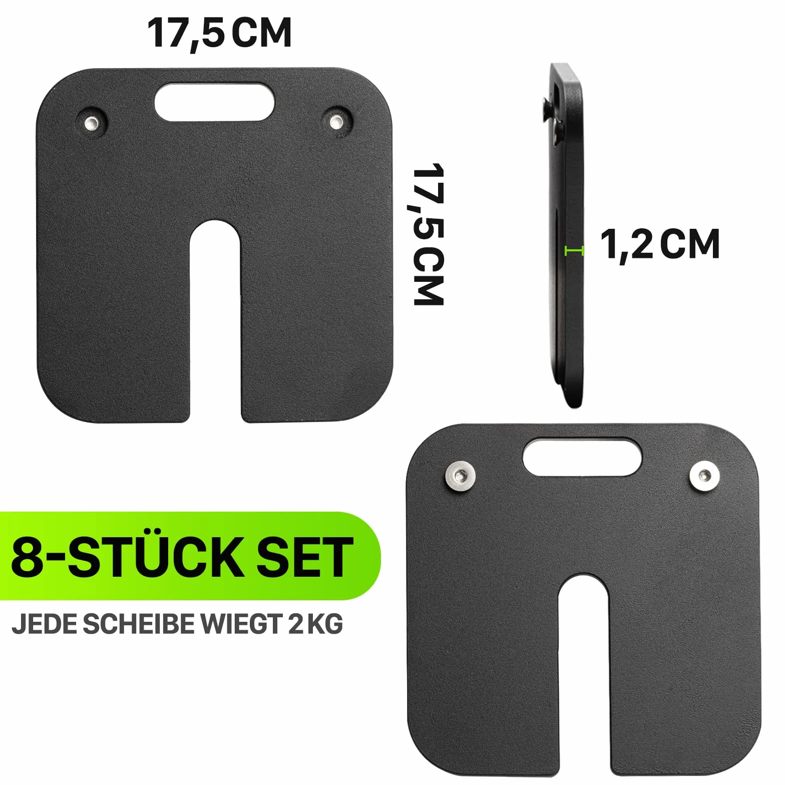 Eisenlink 8 sztuk dodatkowych obciążników 2 kg do kwadratowych krótkich hantli 20 kg (2 kg × 8)