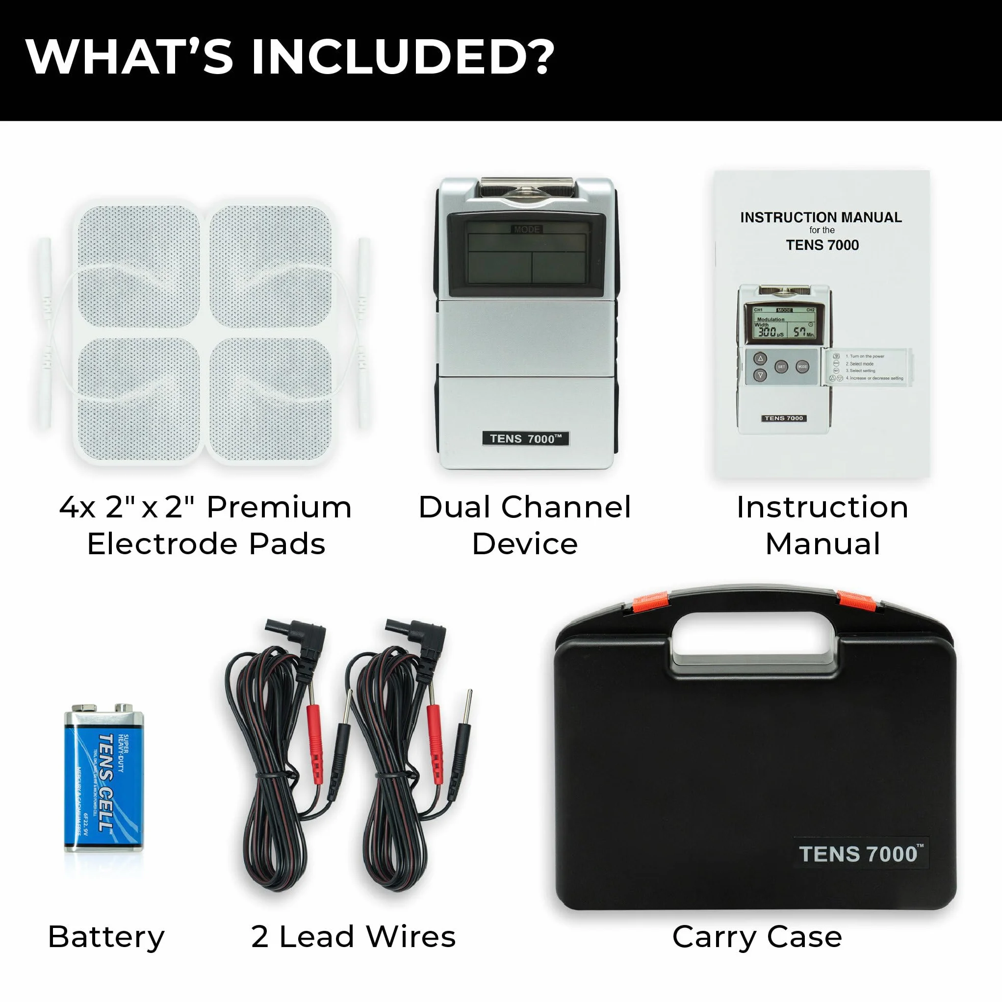 Tens 7000 2nd Edition - Estimulador muscular, unidad digital de electroestimulación transcutánea con accesorios