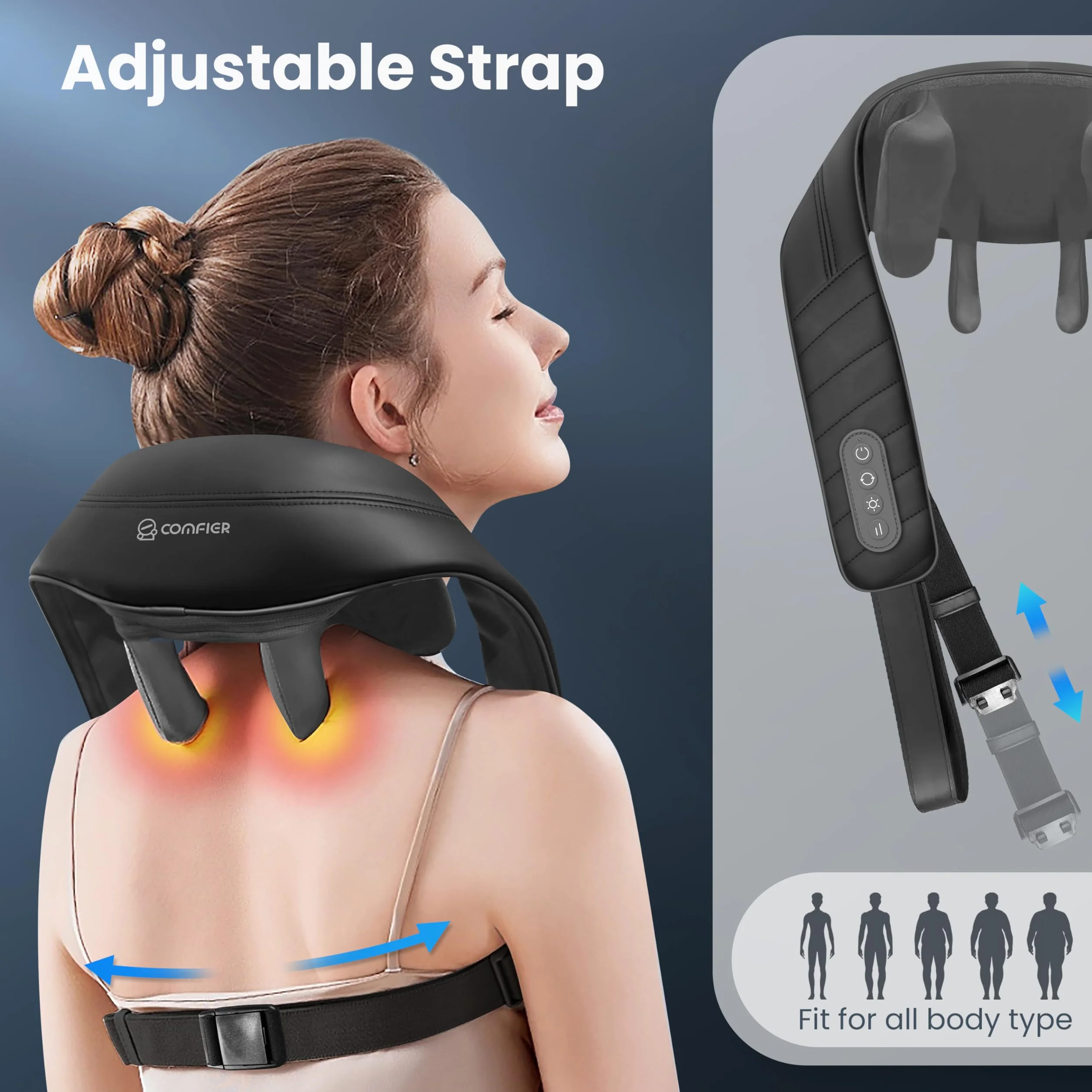 COMFIER Masażer karku z ciepłem, bezprzewodowy masażer Shiatsu 4D dla ekspertów w zakresie karku, pleców, nóg, ramion, shiatsu do domu, biura, jako prezent dla mężczyzn i kobiet