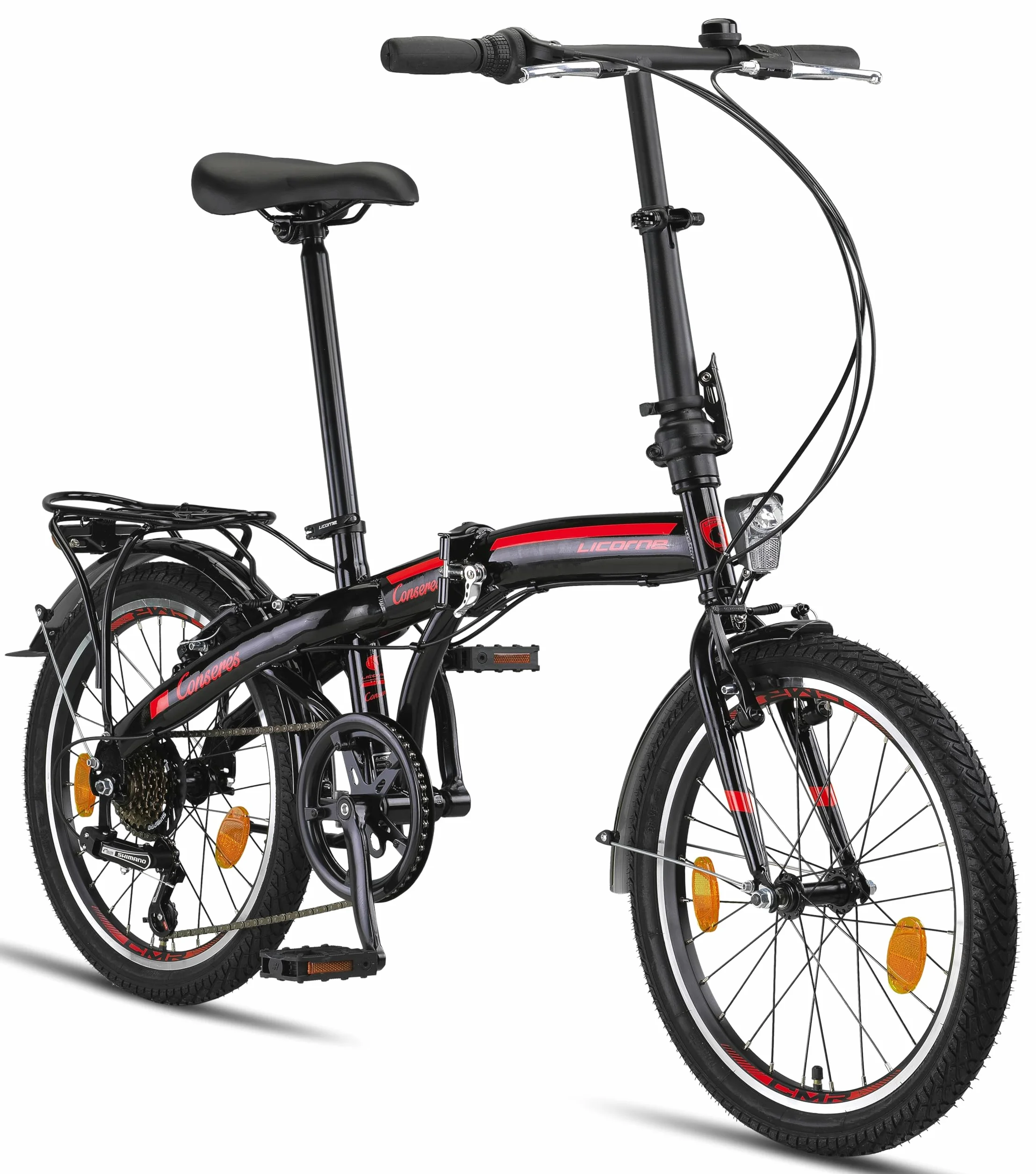 Licorne Bike CONSERES Składany rower premium, 50.8 cm, dla mężczyzn, chłopców, dziewcząt i kobiet, 6 biegów, holenderski, czarny/czerwony