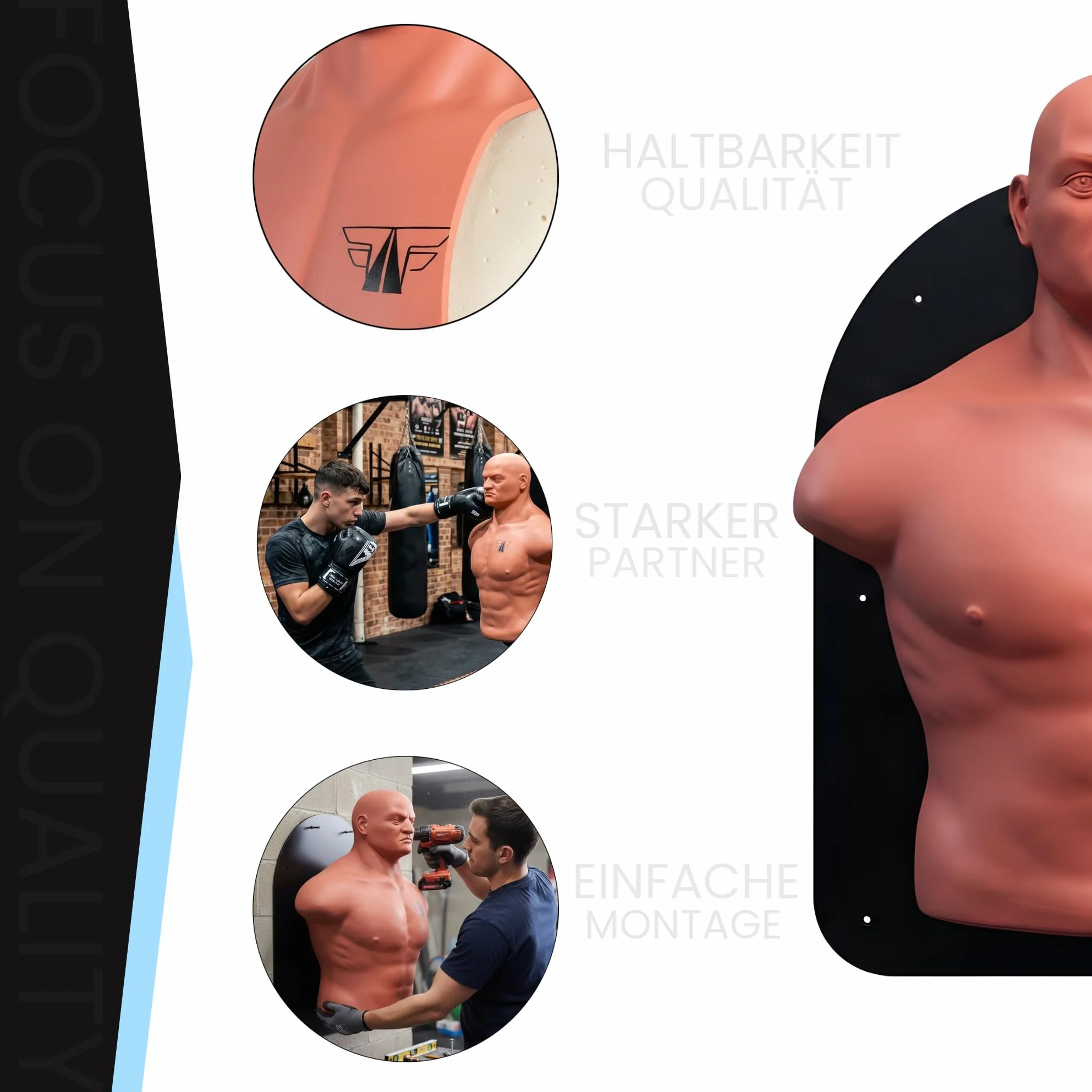 FOX-FIGHT Wand Box Dummy | nakładka na ścianę Punching Manekin bokserski Boxing Man Manekin treningowy (naturalny)