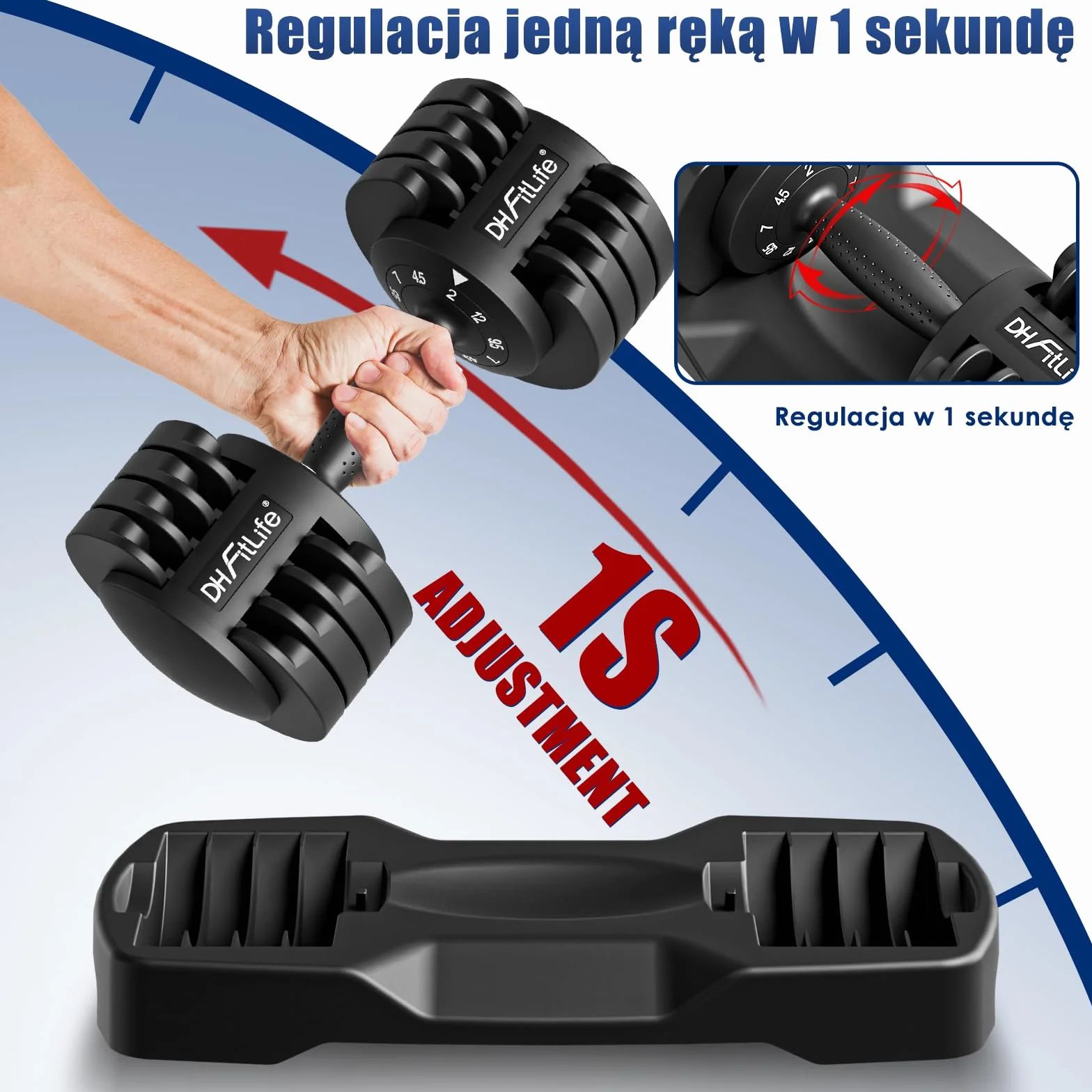 DH FitLife regulowane hantle 12 kg 5 poziomów obciążenia zestaw 2 szt