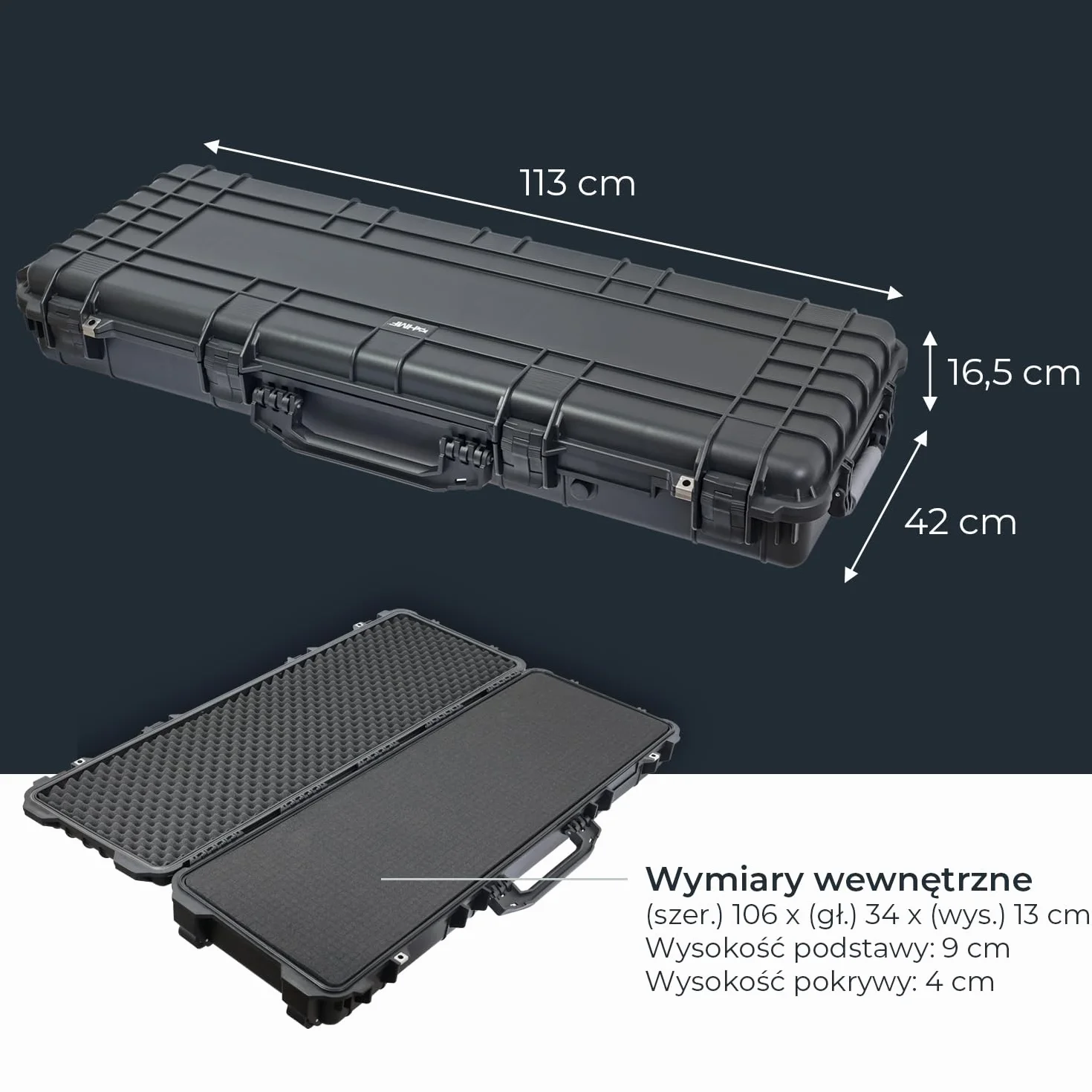 HMF Outdoor Walizka na broń długą ODK200, wodoodporna na karabin IP67, 113 x 41 x 15,5 cm Czarna