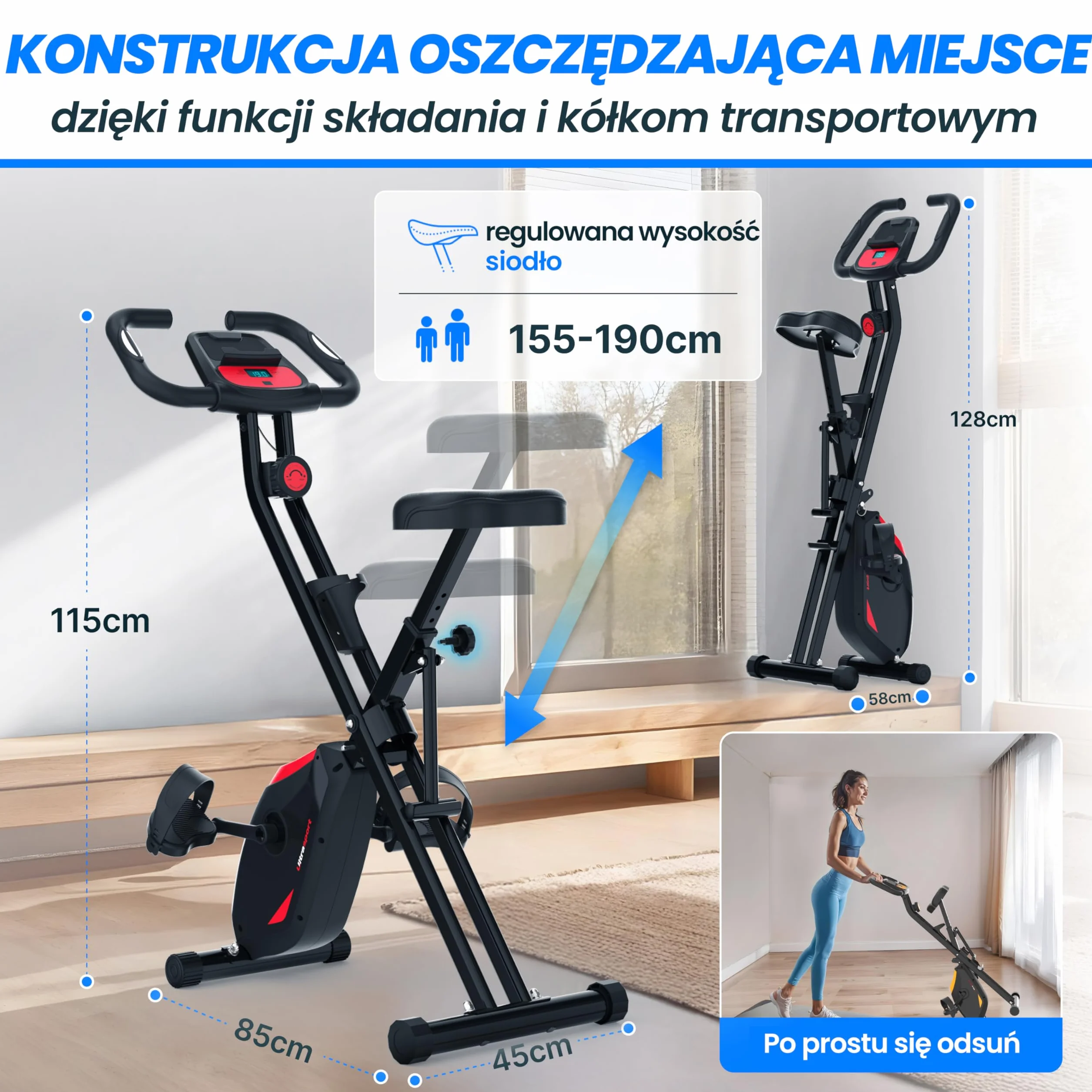 Ultrasport F-Bike Pro Składany Rower Treningowy do 150 KG, z 16 Poziomami, Wygodne Siodełko, Bardzo Cichy I Składany Rower Stacjonarny do Ćwiczeń w Domu