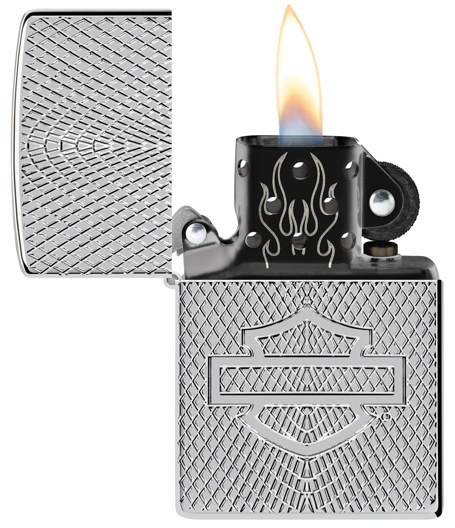 Zippo Harley-Davidson Collectible Zapalniczka Sztormowa, do Napełniania, Wykonano w USA, Wzmocniona Obudowa, Chrom o Optymalnym Połysku (Armor High Polish Chrome), Głębokie Wycięcie z Obu Stron