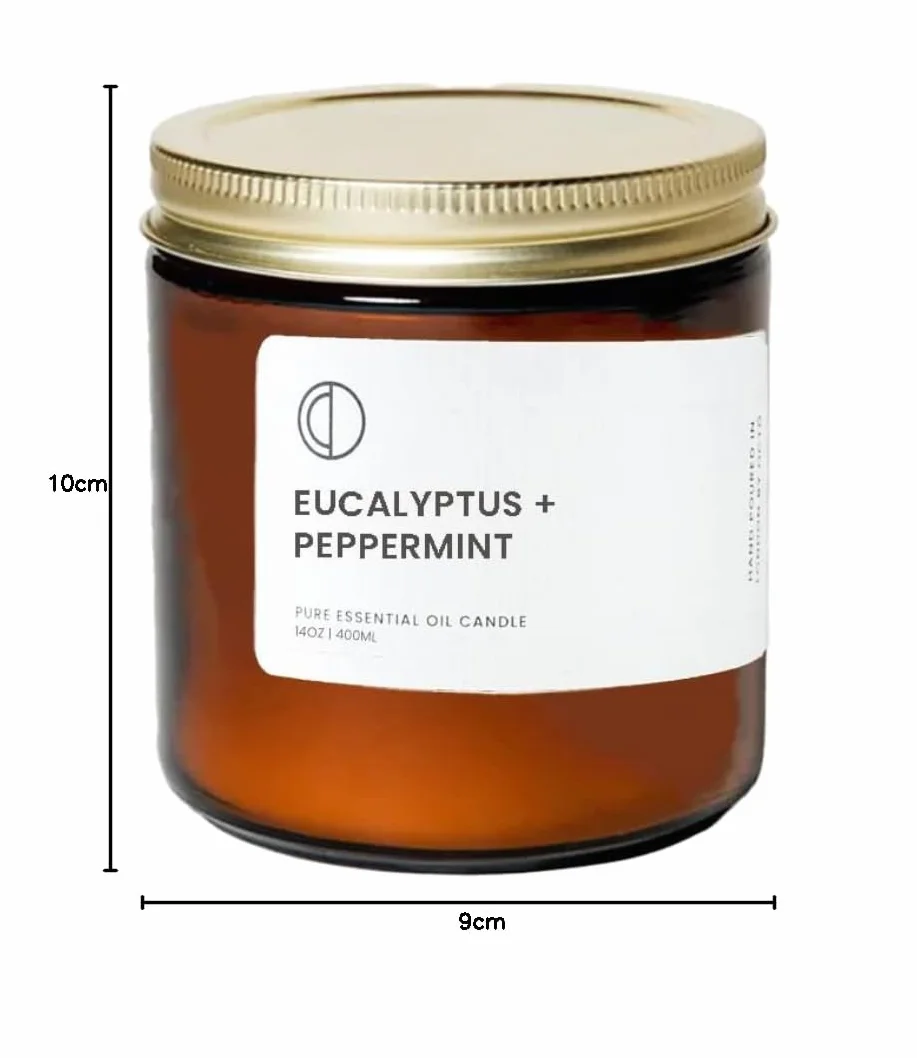 Eukaliptus + mięta pieprzowa | Świece Zapachowe, Świeca Wykonana z Olejków Eterycznych i Wosku Sojowego. 400 ml