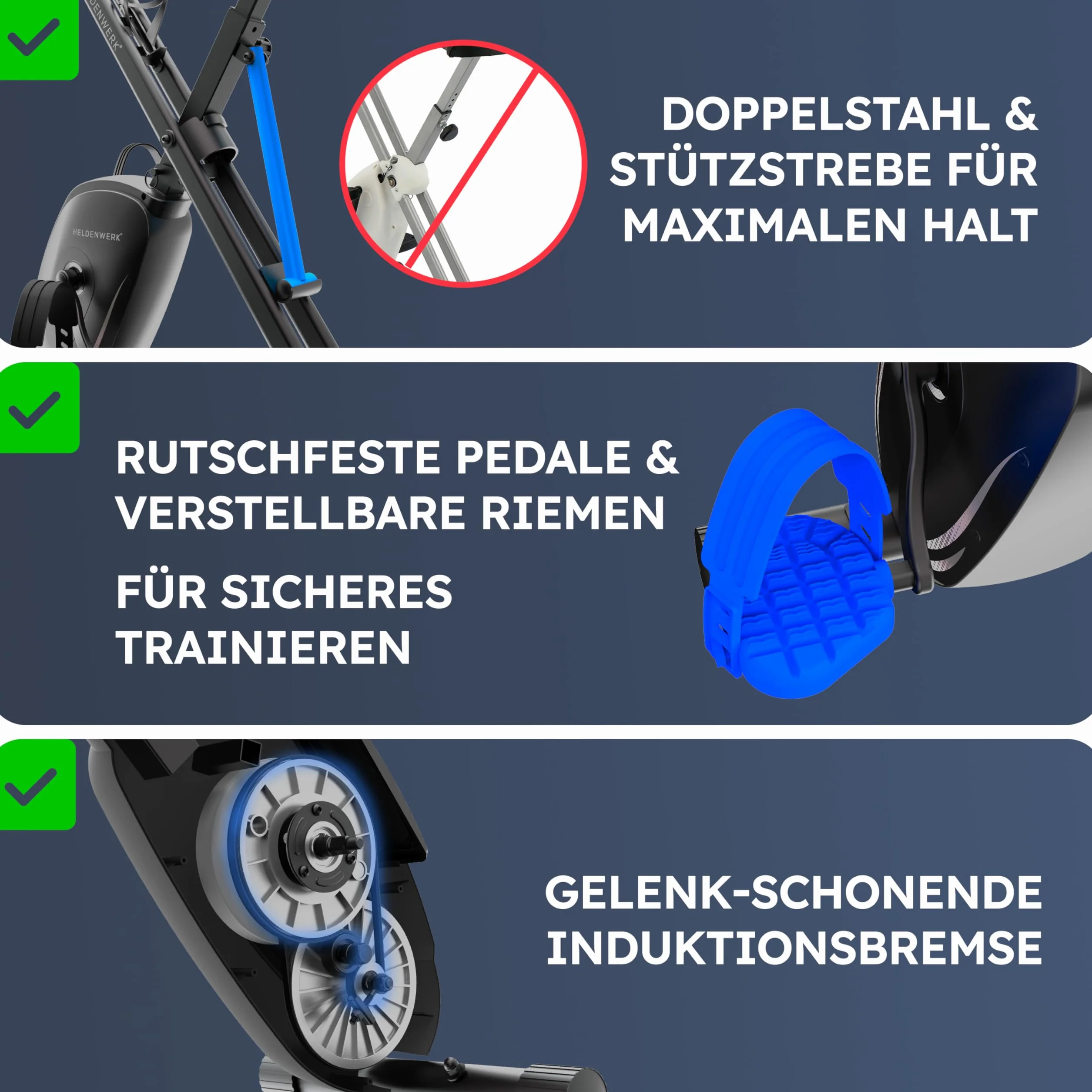 HELDENWERK rower treningowy składany FlexiFoam obciążenie 150 kg