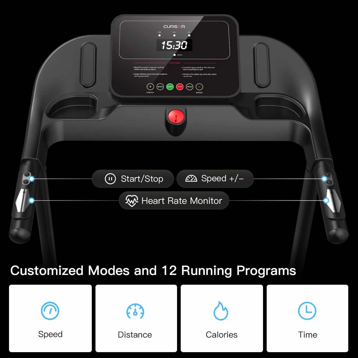 CURSOR FITNESS Bieżnia do domu, składana, 14 km/h, bieżnia z monitorem tętna, aplikacja i zmodernizowany, cichy silnik, Treadmill for Home z 12 programami treningowymi, maksymalne obciążenie 136 kg
