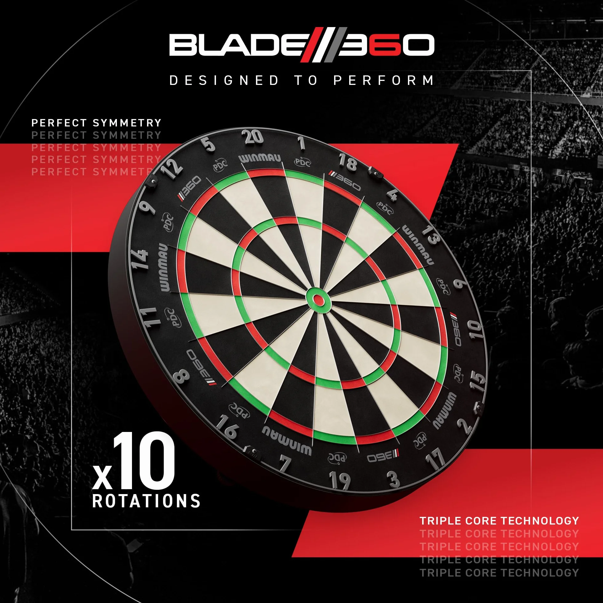 WINMAU Blade 360 Tarcza do rzutek Triple Core Carbon Pełna rotacja Symetryczna Grafika Profesjonalna tarcza do darta PDC