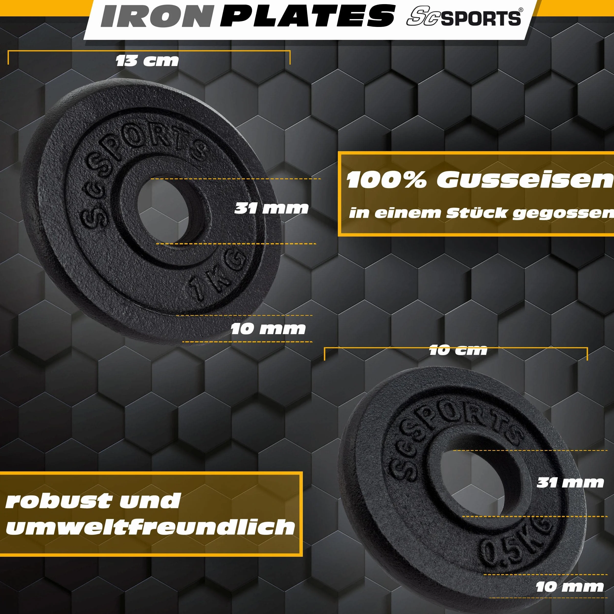 ScSPORTS® Zestaw krótkich hantli 10/15/20 kg, w zestawie talerze do sztangi, Ø 30/31 mm, żeliwo, zapięcia gwiazdowe, z walizką, z tworzywa sztucznego, czarny/srebrny – zestaw krótkich hantli, hantle