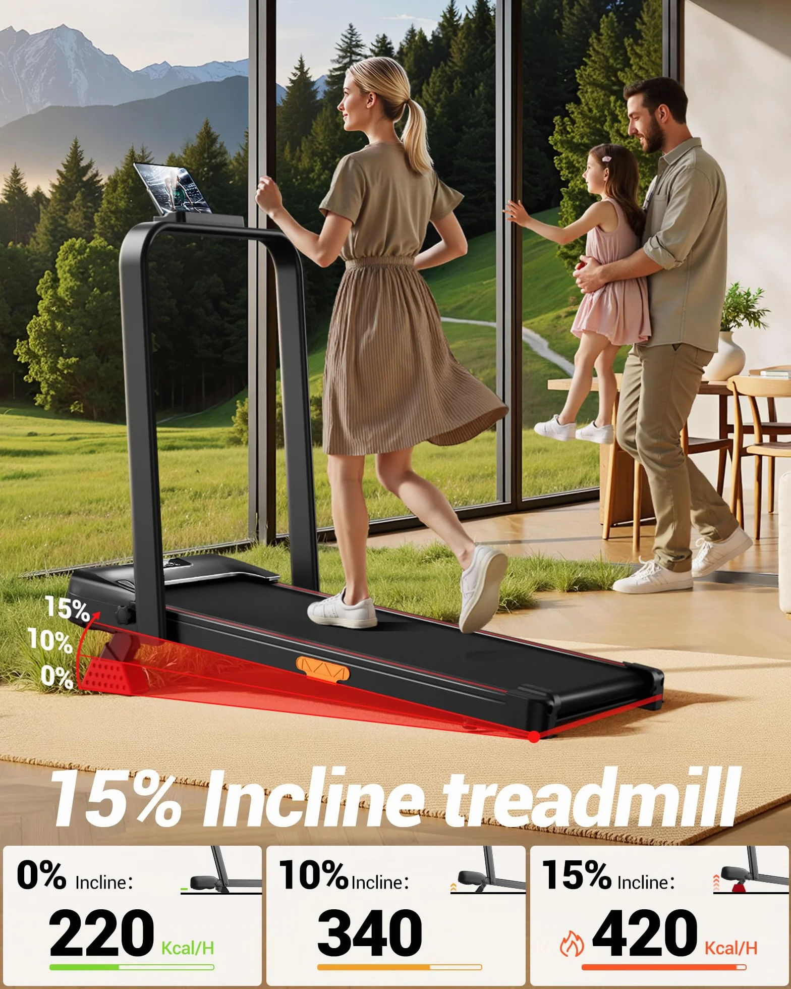 UMAY Bieżnia składana do domu 15% nachylenie, 3.0HP silnik bezszczotkowy,bieżnia domowa 0–12 km/h,maks. 136 kg, kompaktowa bieżnia
