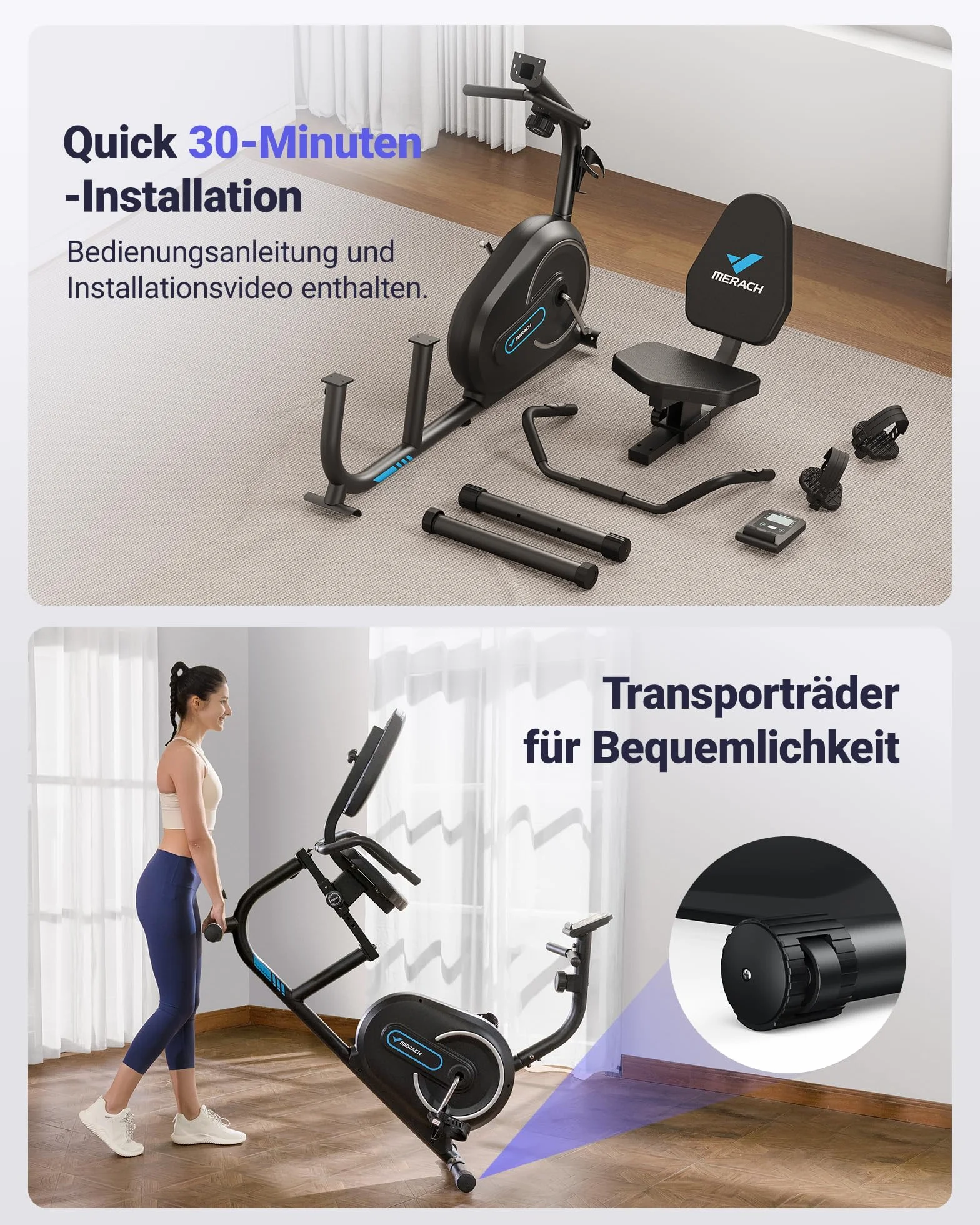 MERACH Domowy ergometr do leżenia z funkcją Smart Bluetooth i ekskluzywną łącznością z aplikacją, LCD, uchwytem pomiaru tętna, magnetyczne urządzenia do leżenia S08