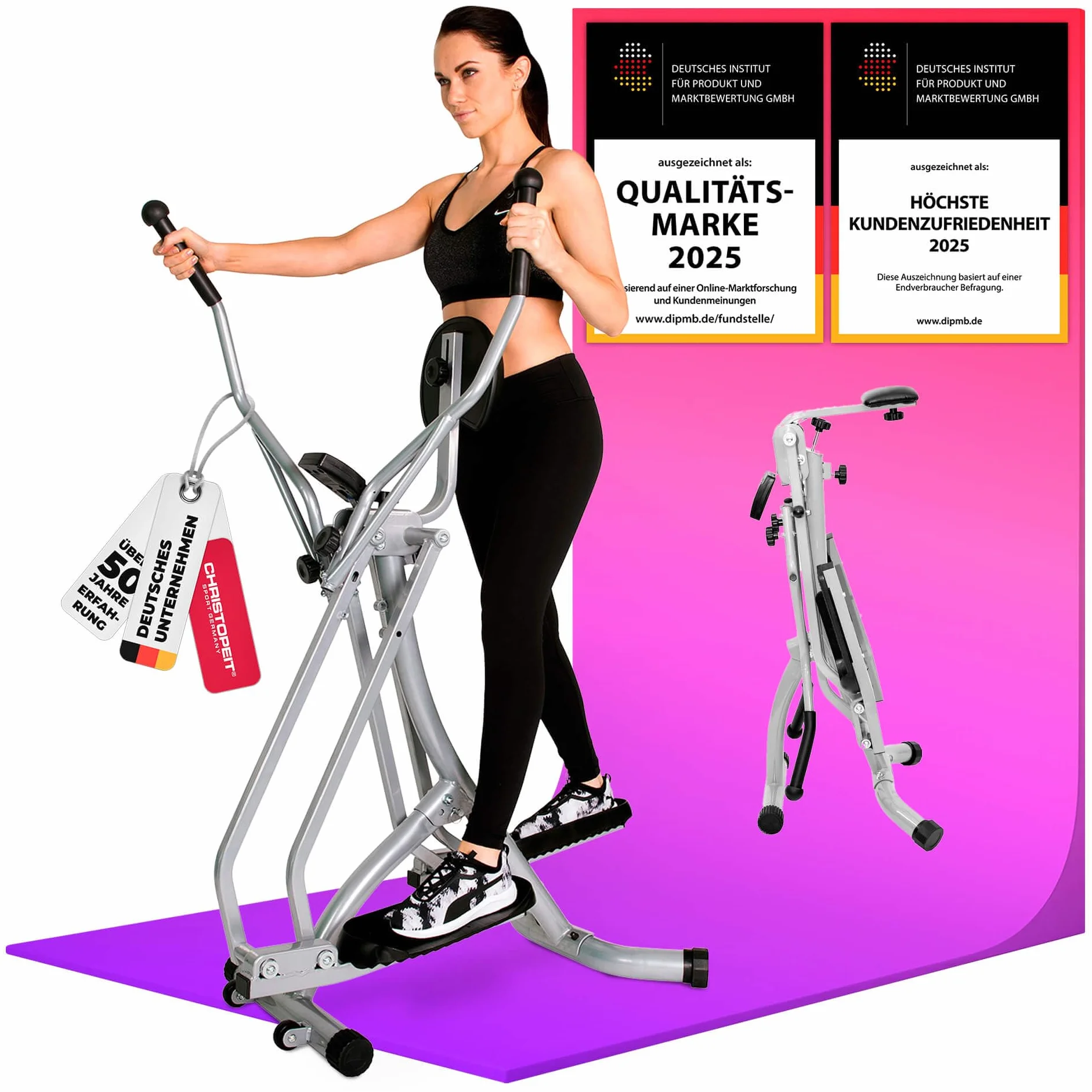 Christopeit Sport składany trenażer eliptyczny orbitrek stepper LCD do 100 kg