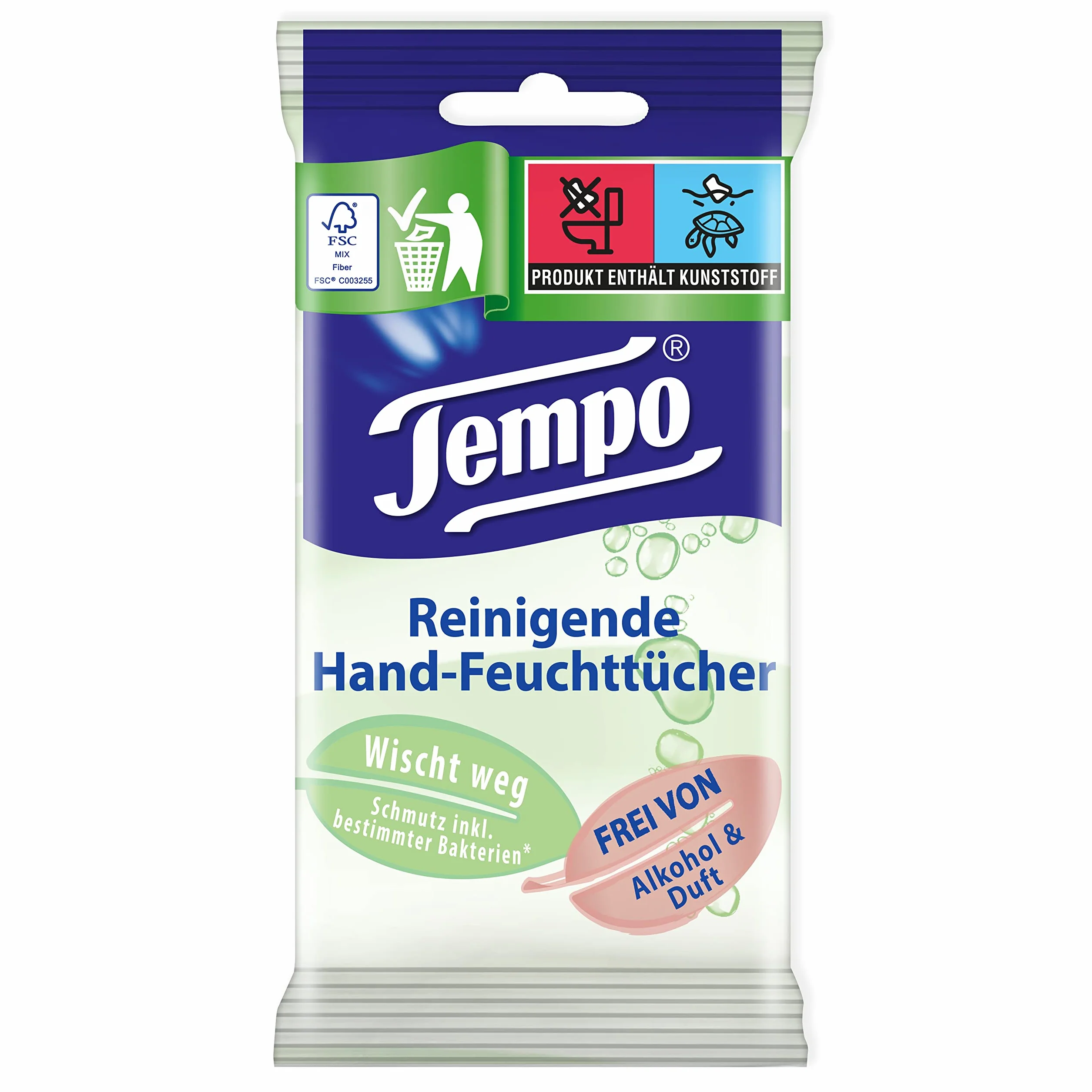 Tempo Mokre chusteczki czyszczące, nie zawierają perfum i alkoholu, testowane dermatologicznie, 150 chusteczek (10 chusteczek x 15 opakowań)