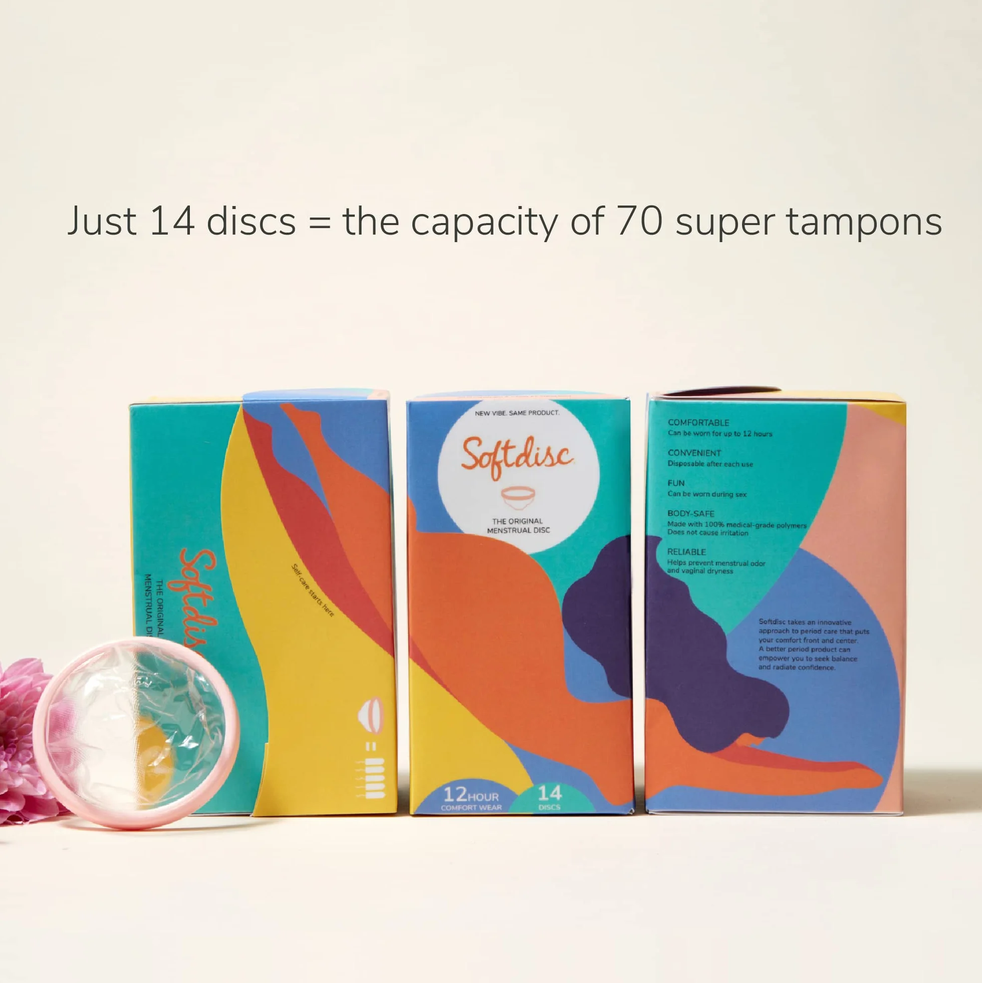 Softdisc Menstrual Discs | jednorazowe dyski z okresem czasu | alternatywa dla tamponu, bandaża lub kubka | pojemność 5 super tamponów | 14 sztuk