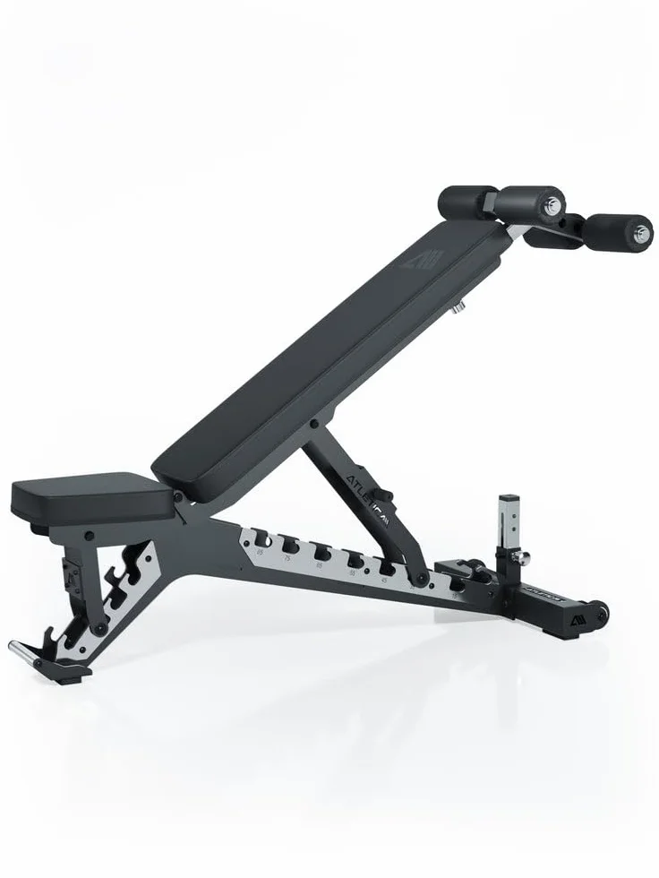 Atletica B10 Regulowana ławeczka do podnoszenia ciężarów, skośna ławeczka o jakości studyjnej, grubość materiału 4 mm, obciążenie 600 kg, regulowana kratka ze stali nierdzewnej, oparcie regulowane od