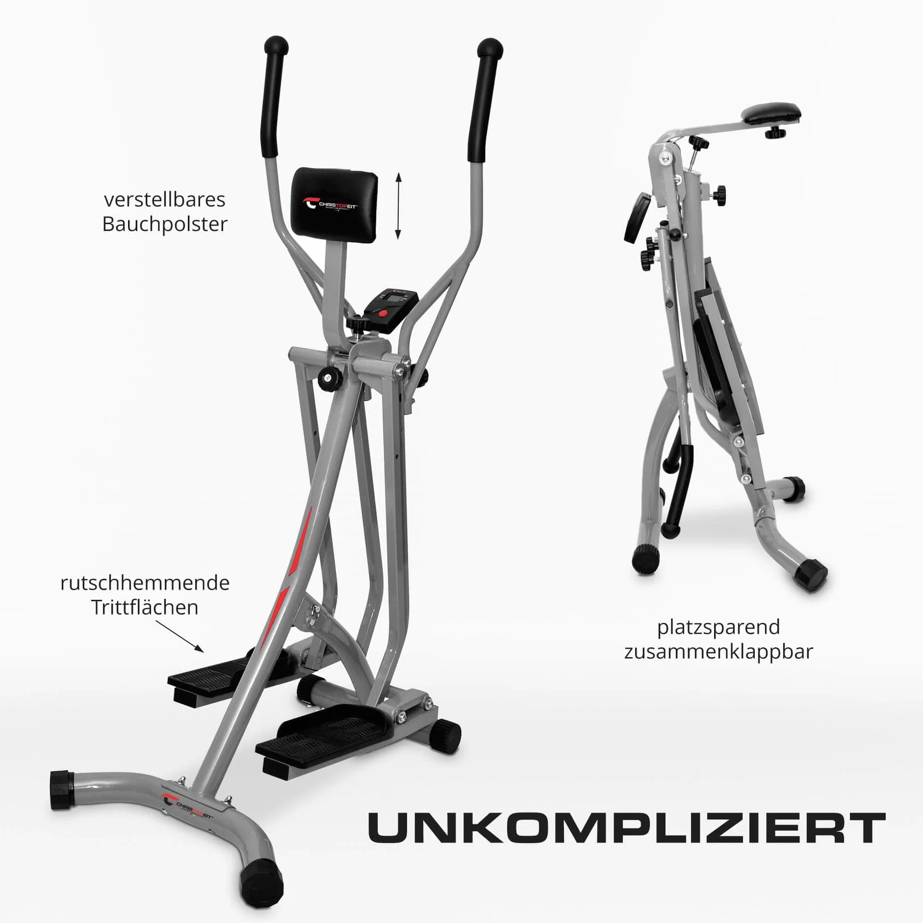 Christopeit Sport składany trenażer eliptyczny orbitrek stepper LCD do 100 kg