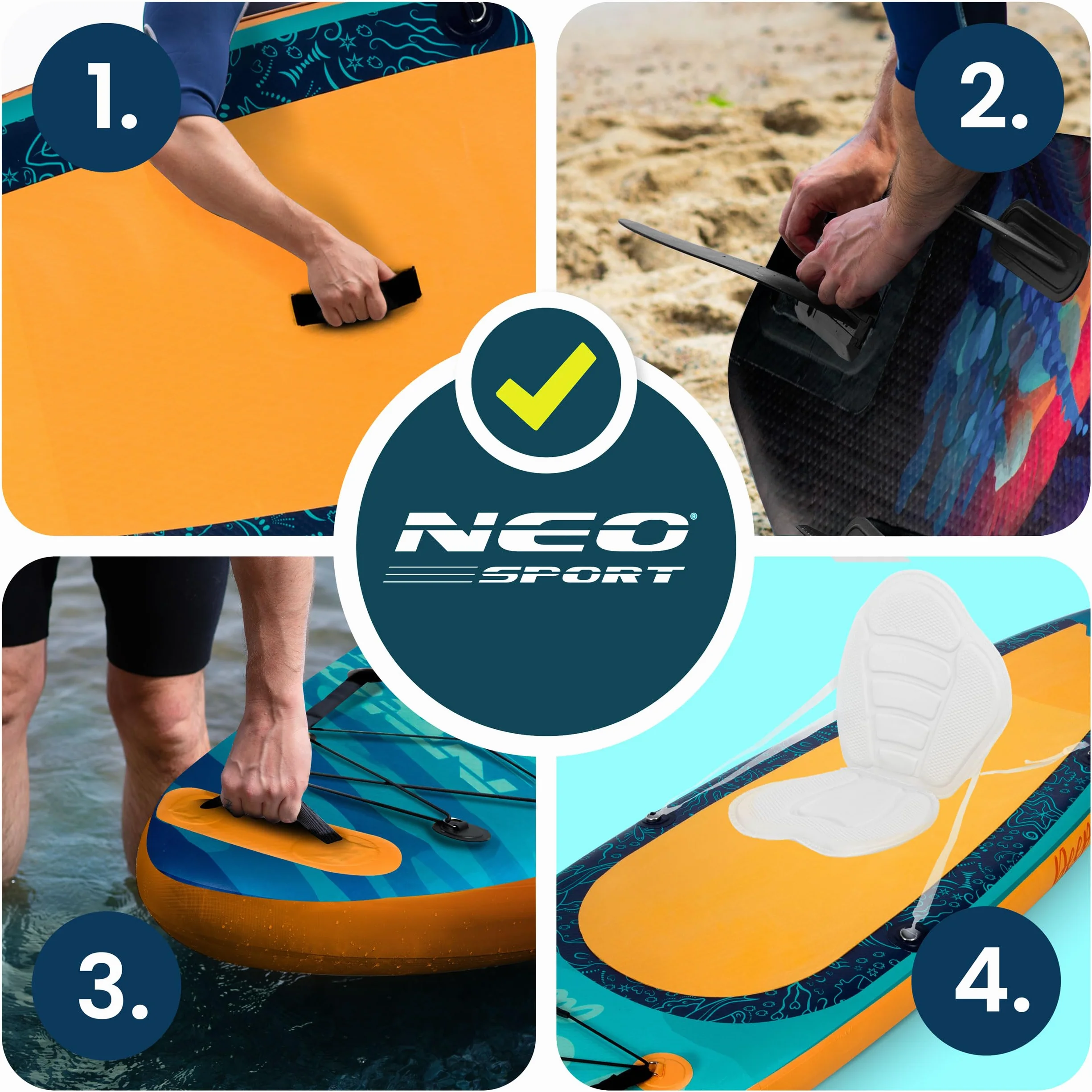 Neo-Sport Deska SUP - Stand Up Paddle Board Aquasurf 10.6 - Uniwersalna Deska Allround - Zestaw dla Początkujących do Rekreacji - 320x84x15 cm - do 140kg - Wiosło, Pompka, Smycz i Plecak - Brązowa